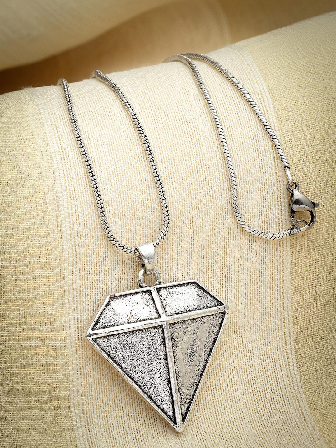 

Sanjog Silver-Plated Diamond Shape Pendant & Chain