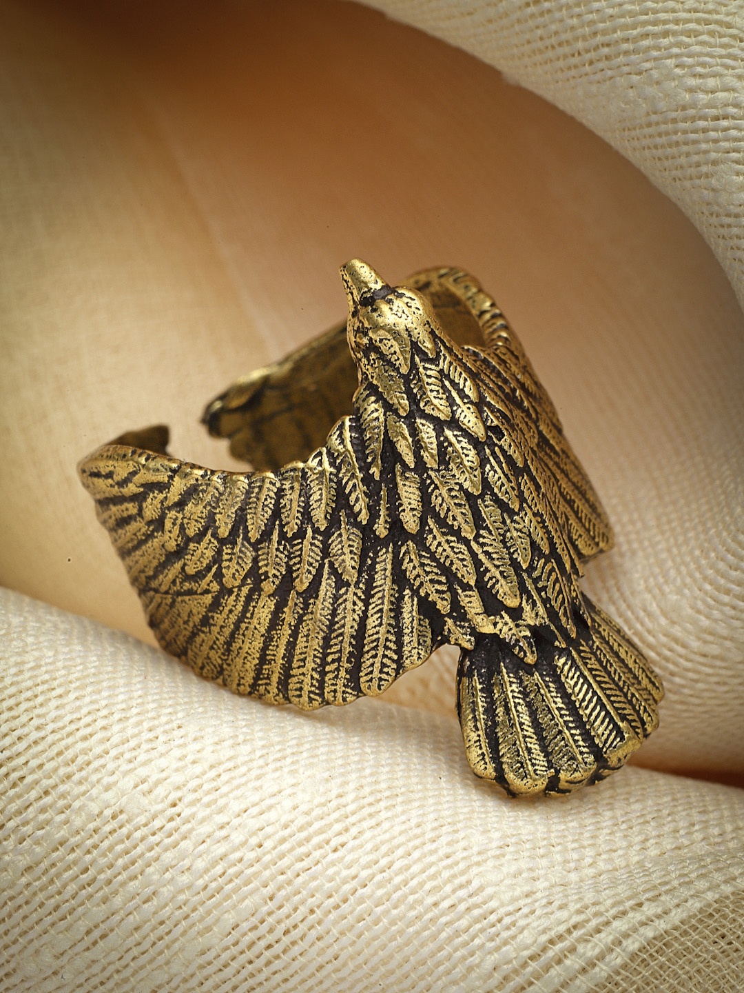 

Sanjog Men Gold-Plated Soaring Eagle Hawk Animal Bird Design Adjustable Ring