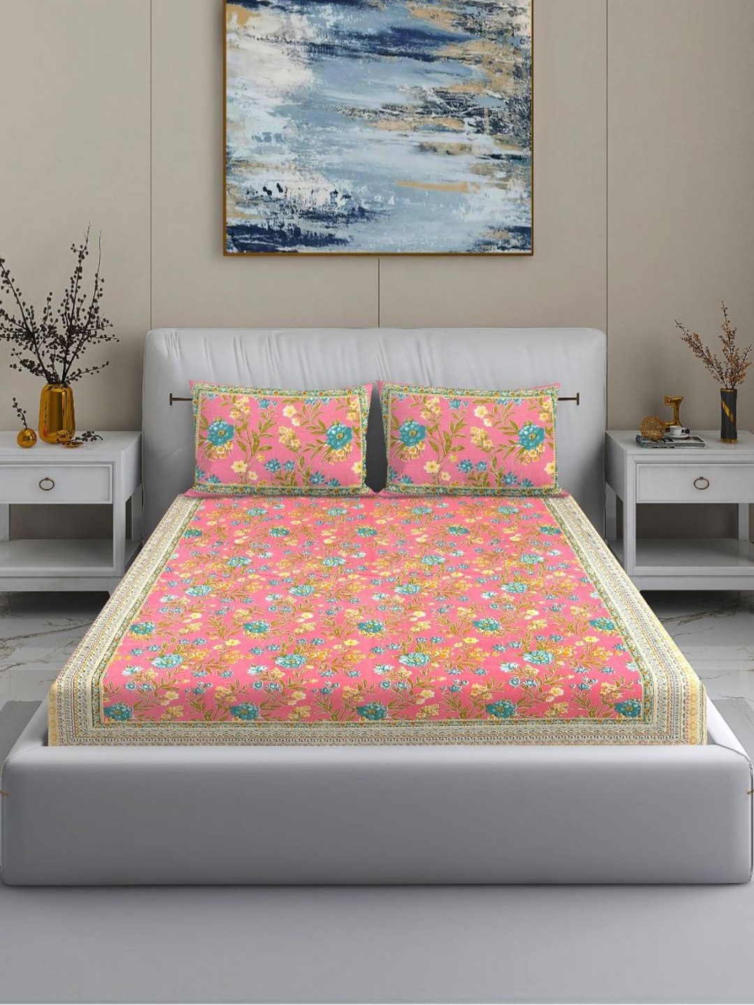 

MODEFE Peach-Coloured 144 TC Cotton King Bedsheet With 2 Pillow Covers - 2.2 M x 2.7 M