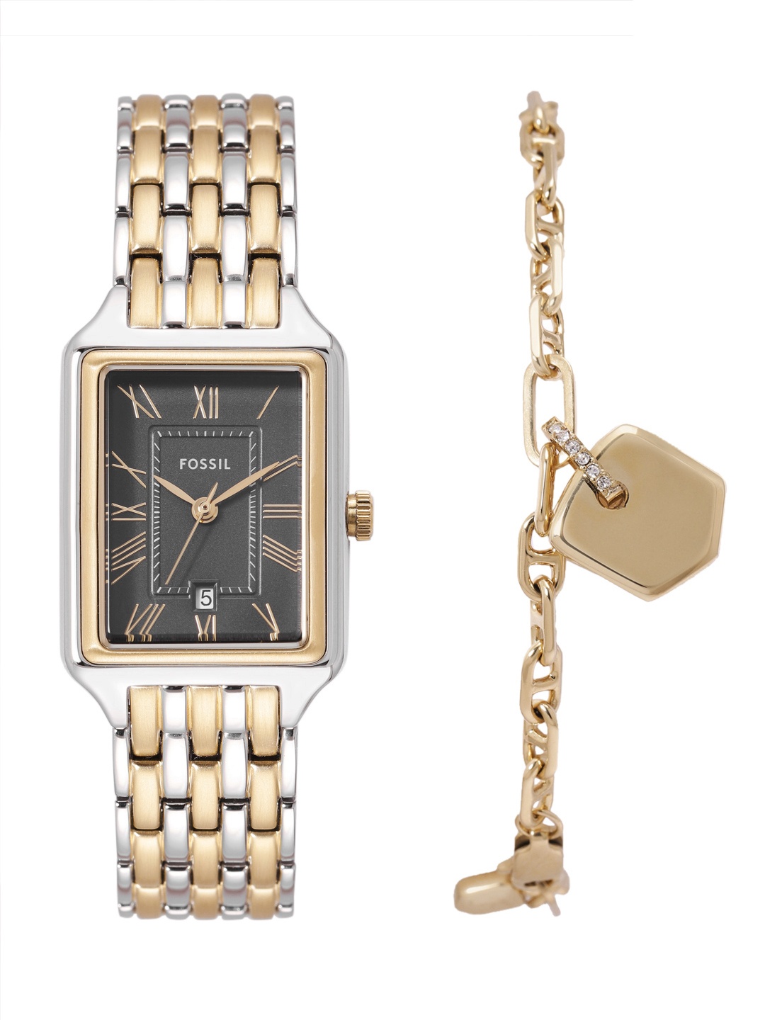 

Fossil Raquel Two Tone Watch and Bracelet Set ES5376SET, Black
