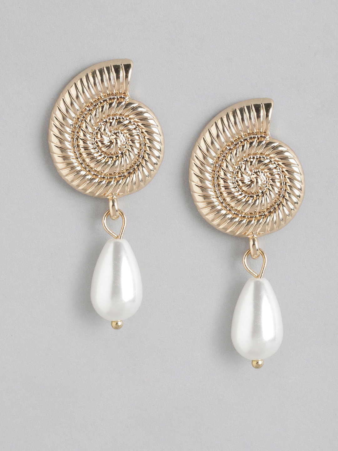

Forever New Gold Plated Textured Beaded Contemporary Drop Earrings
