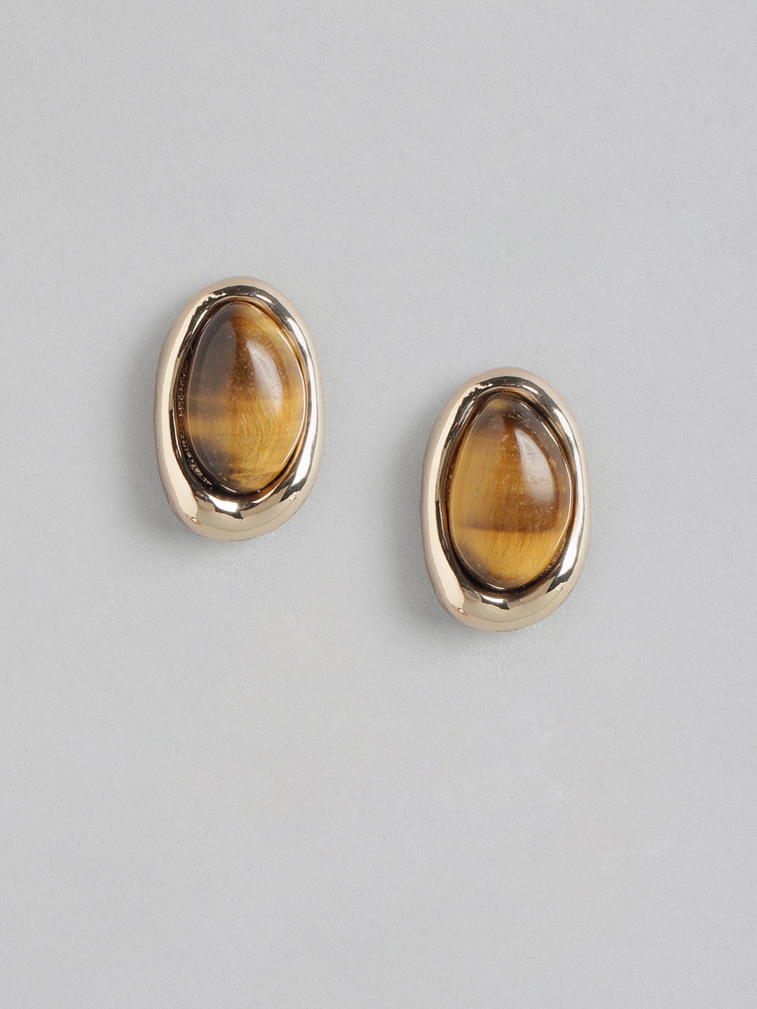 

Forever New Gold Plated Stone Studded Oval Studs Earrings, Mustard