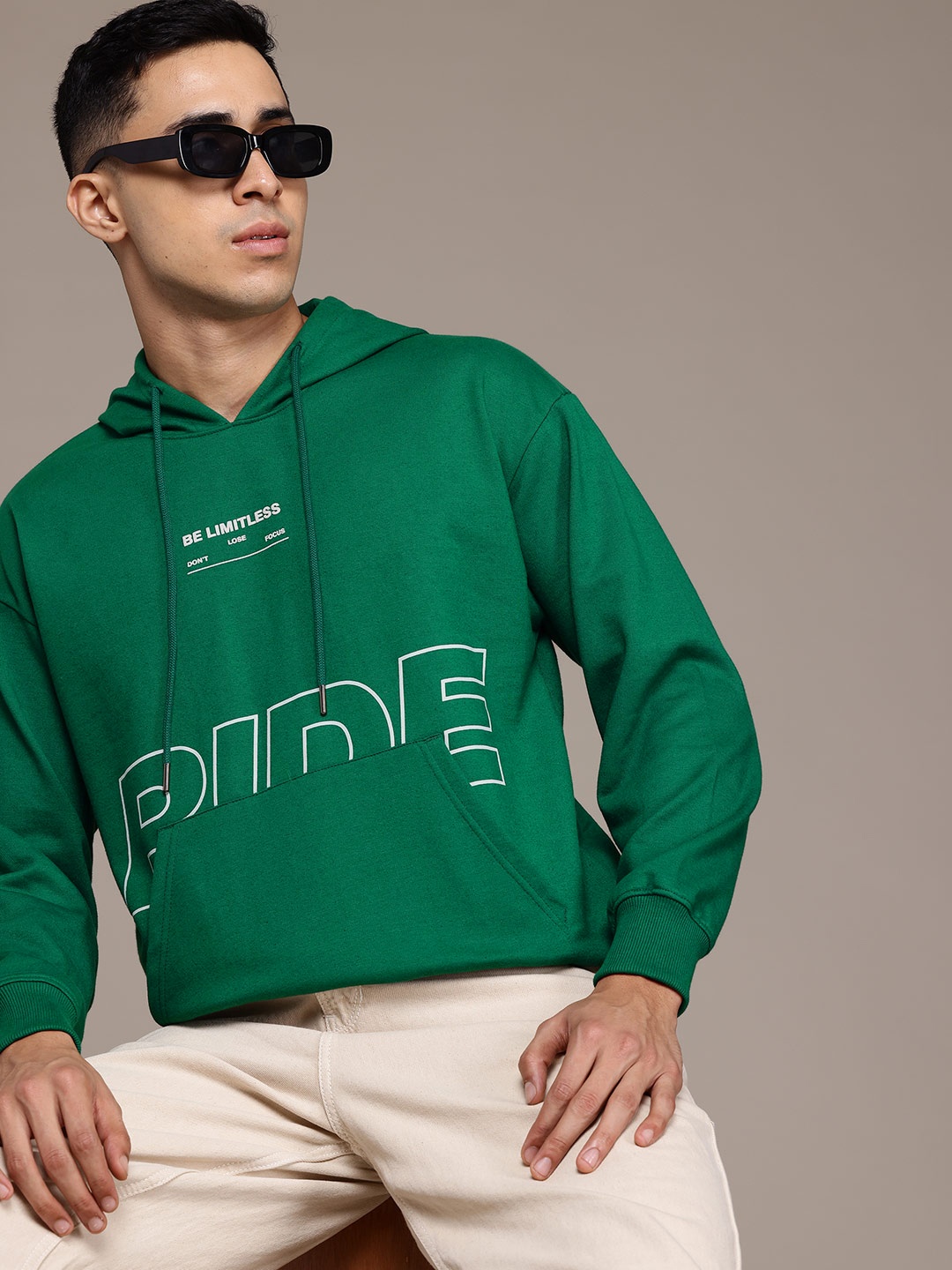 

The Roadster Lifestyle Co. Men Printed Hooded Sweatshirt, Green