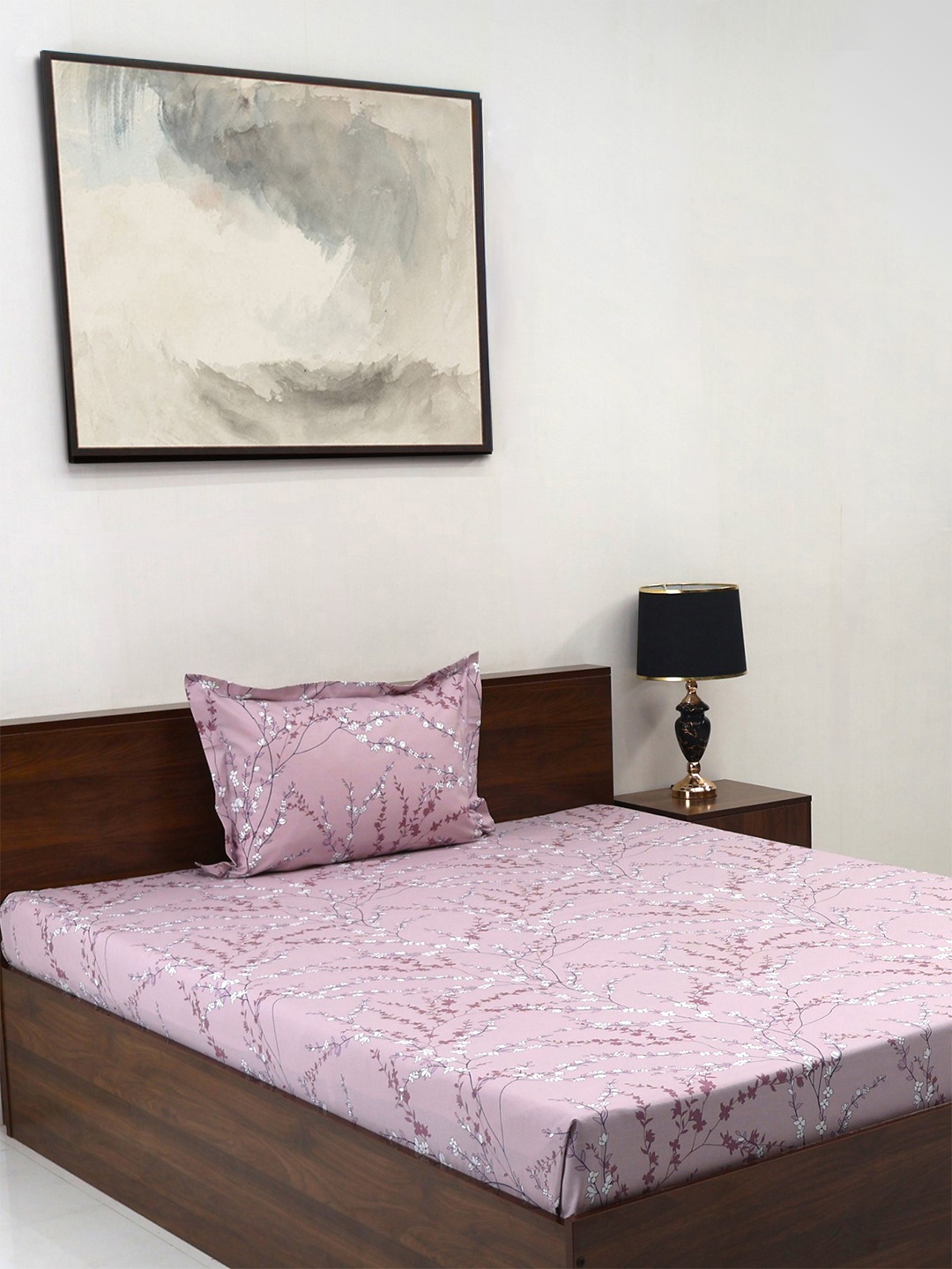 

BOMBAY DYEING Violet Floral Cotton 140 TC Single Bedsheet Set-1.50 m X 2.28 m
