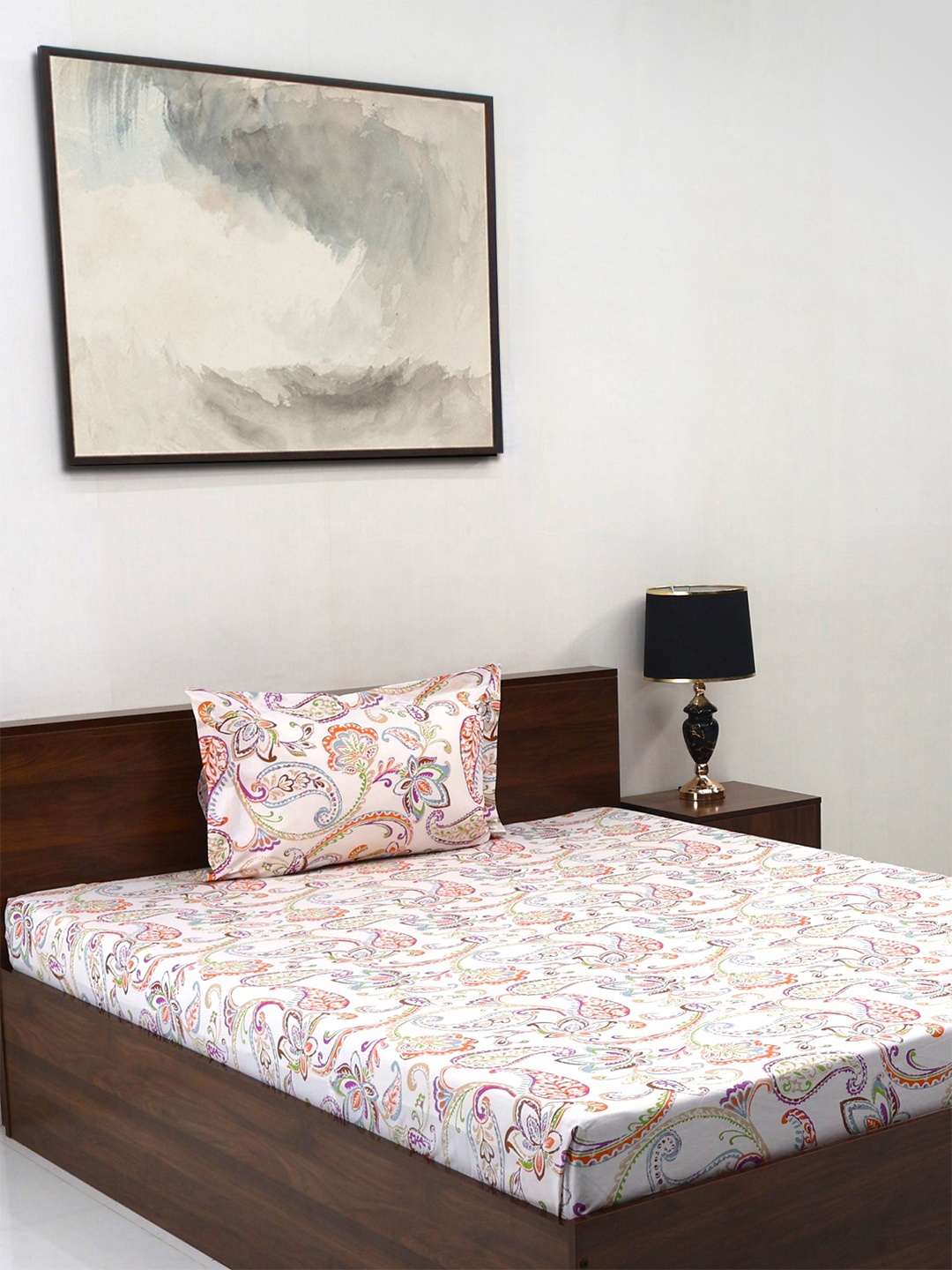 

BOMBAY DYEING Floral Fiesta Brown 140 TC Cotton Single Bedsheet Set- 1.50 M X 2.28 M