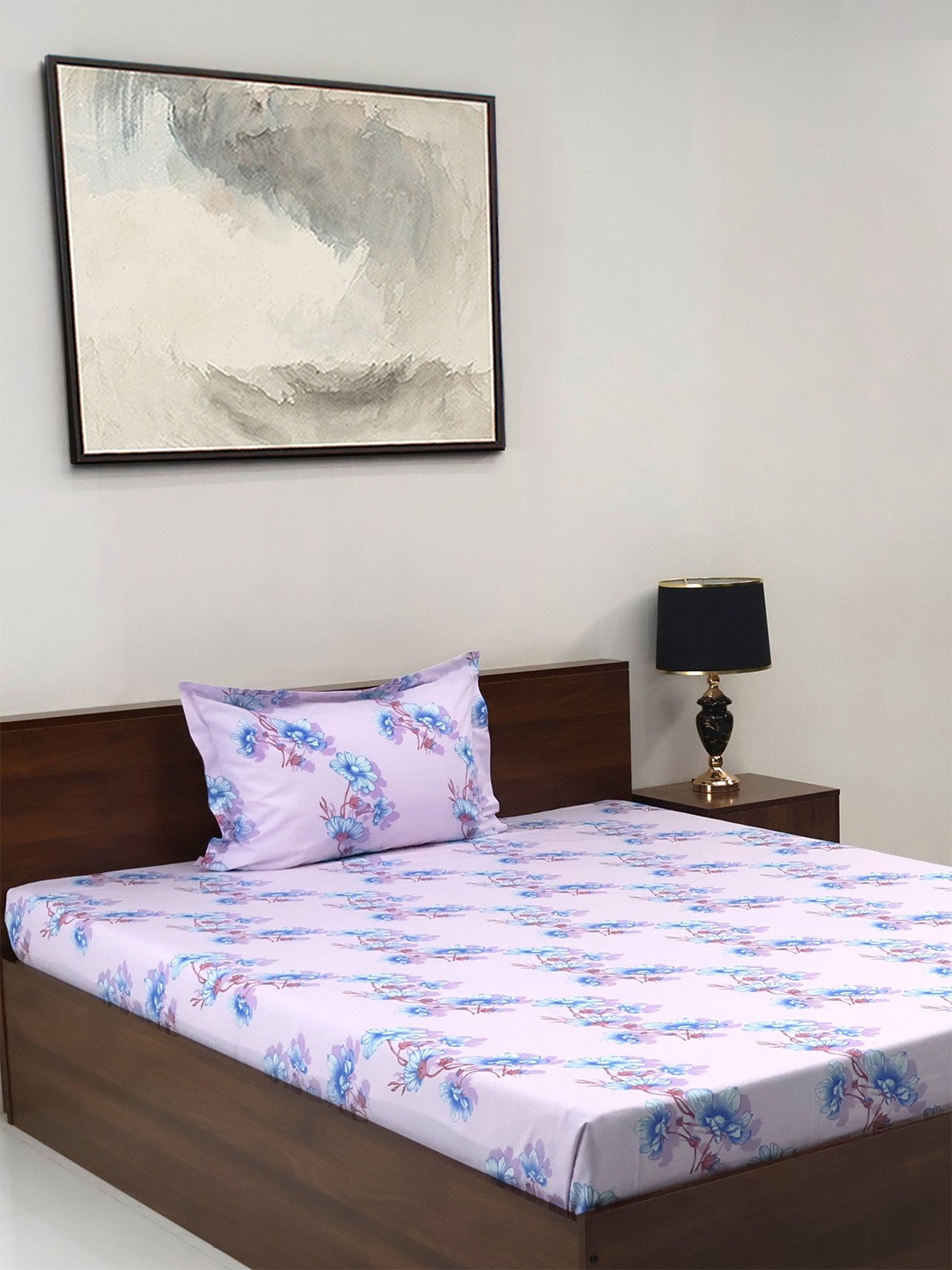 

BOMBAY DYEING Blue Floral Cotton 140 TC Single Bedsheet Set-1.50 m X 2.28 m