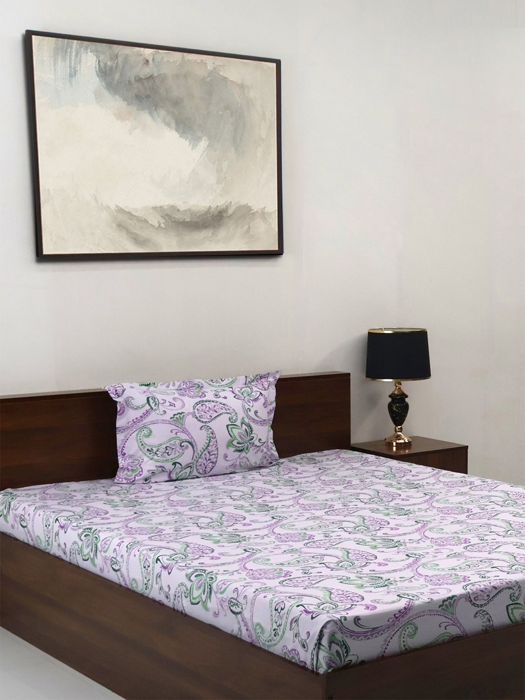 

BOMBAY DYEING Purple & White Floral Cotton 140 TC Single Bedsheet Set-1.50 m X 2.28 m