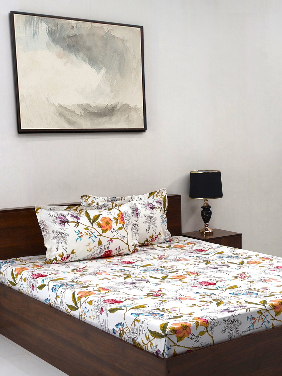 

BOMBAY DYEING Floral Fiesta Brown Floral Cotton 140 TC Queen Bedsheet Set 2.54 m x 2.28 m