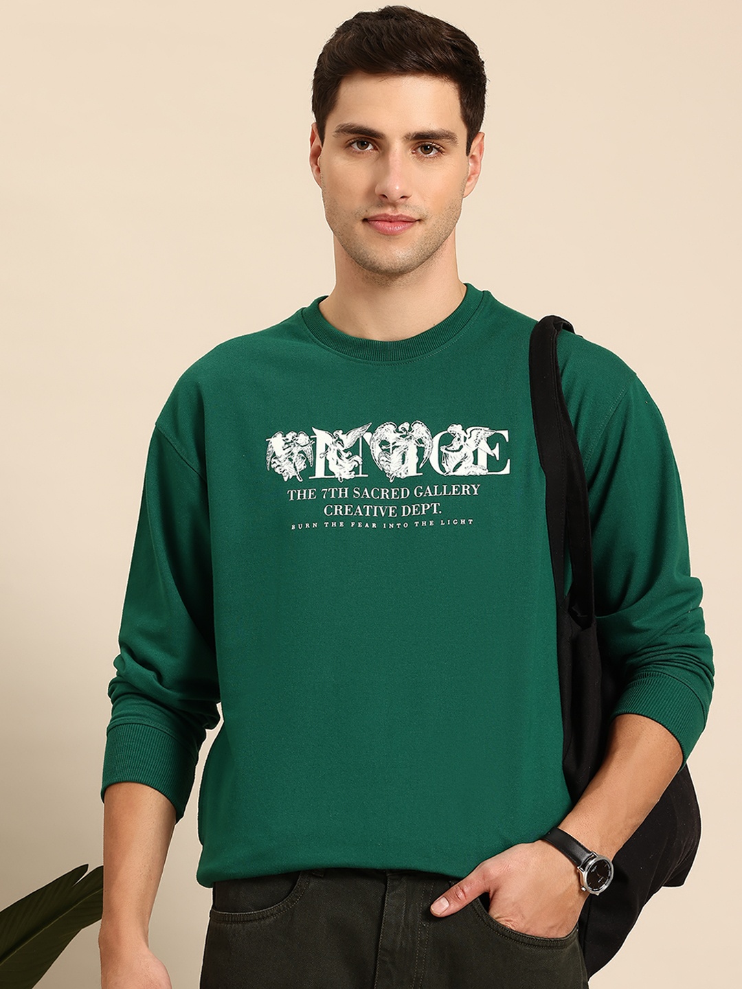 

Mast & Harbour Typography Printed Sweatshirt with Insert Pockets, Green