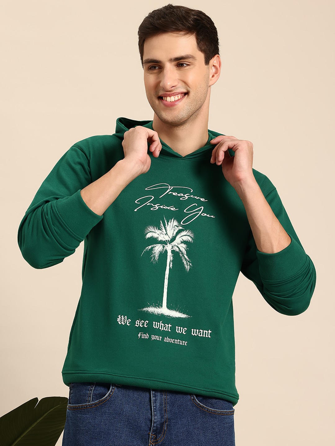 

Mast & Harbour Printed Hooded Sweatshirt with Insert Pockets, Green