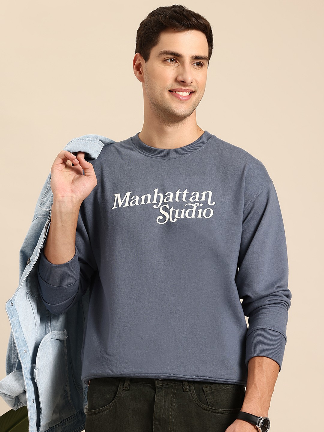 

Mast & Harbour Typography Printed Sweatshirt with Insert Pockets, Blue