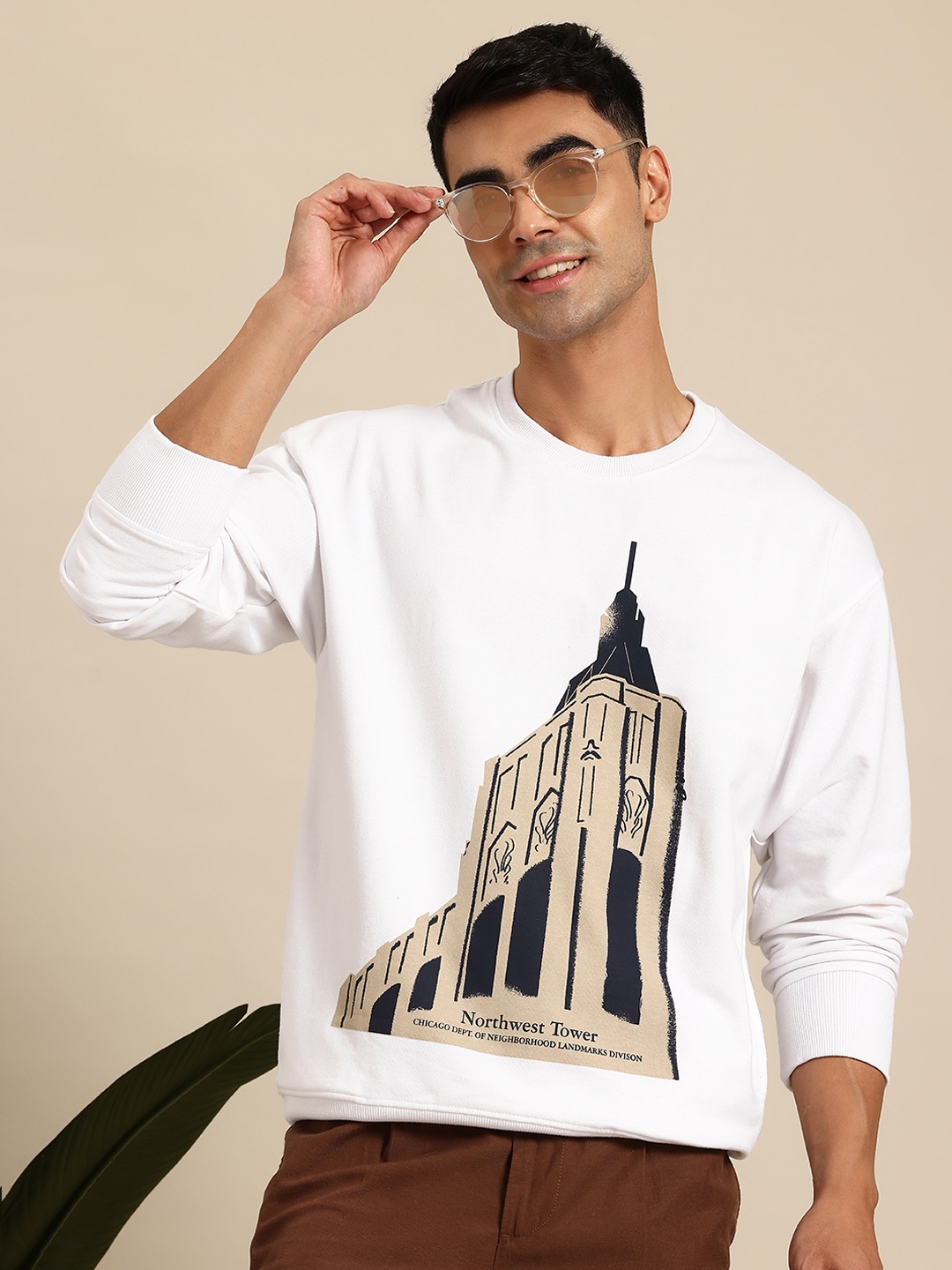 

Mast & Harbour Graphic Printed Sweatshirt with Insert Pockets, White