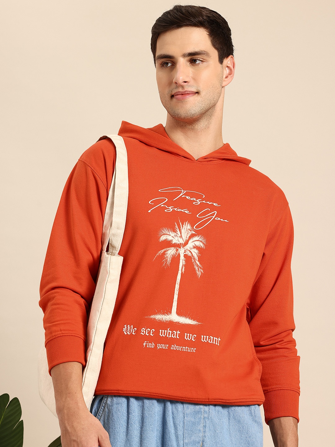 

Mast & Harbour Printed Hooded Sweatshirt with Insert Pockets, Orange