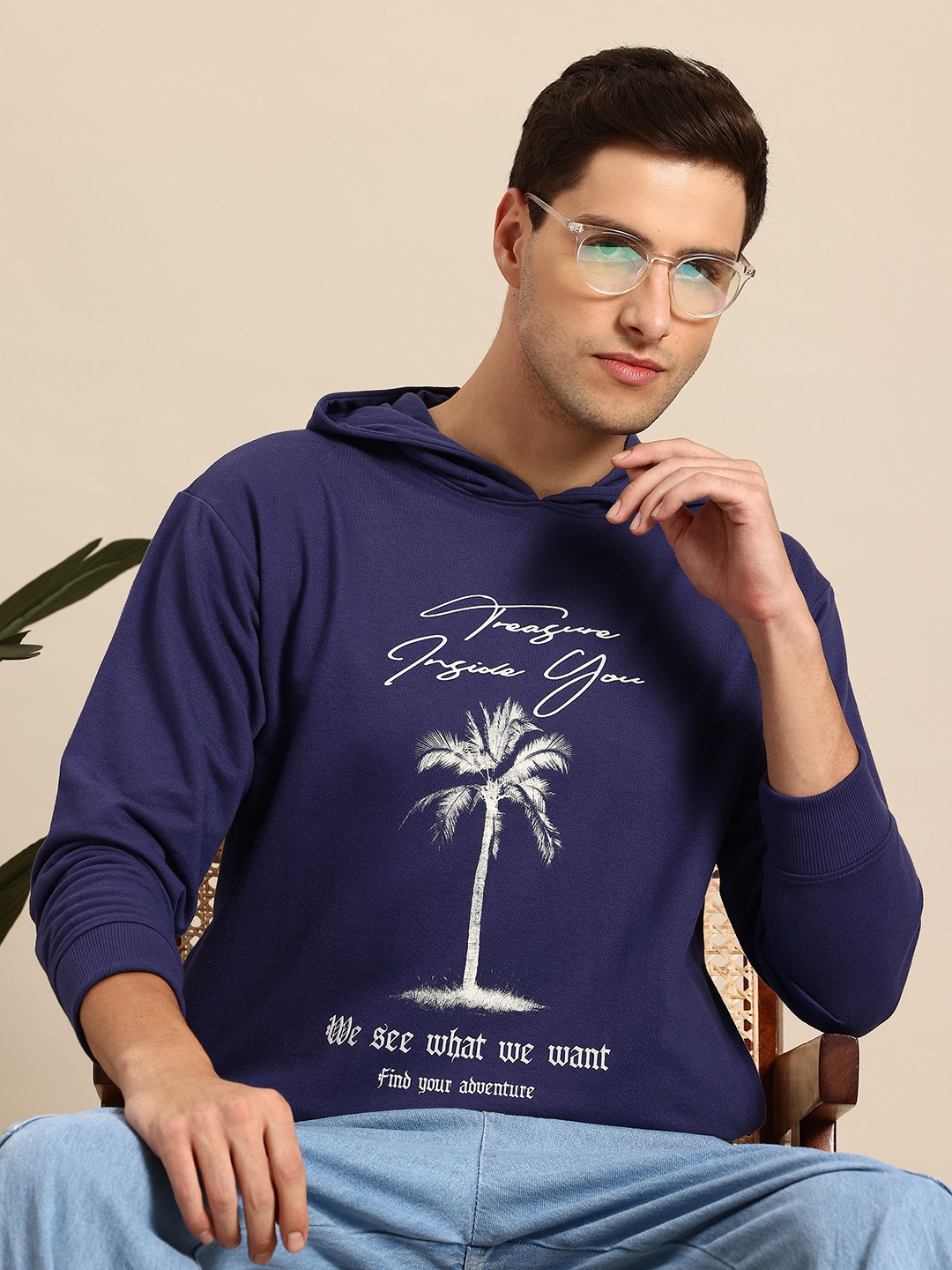 

Mast & Harbour Printed Hooded Sweatshirt with Insert Pockets, Blue