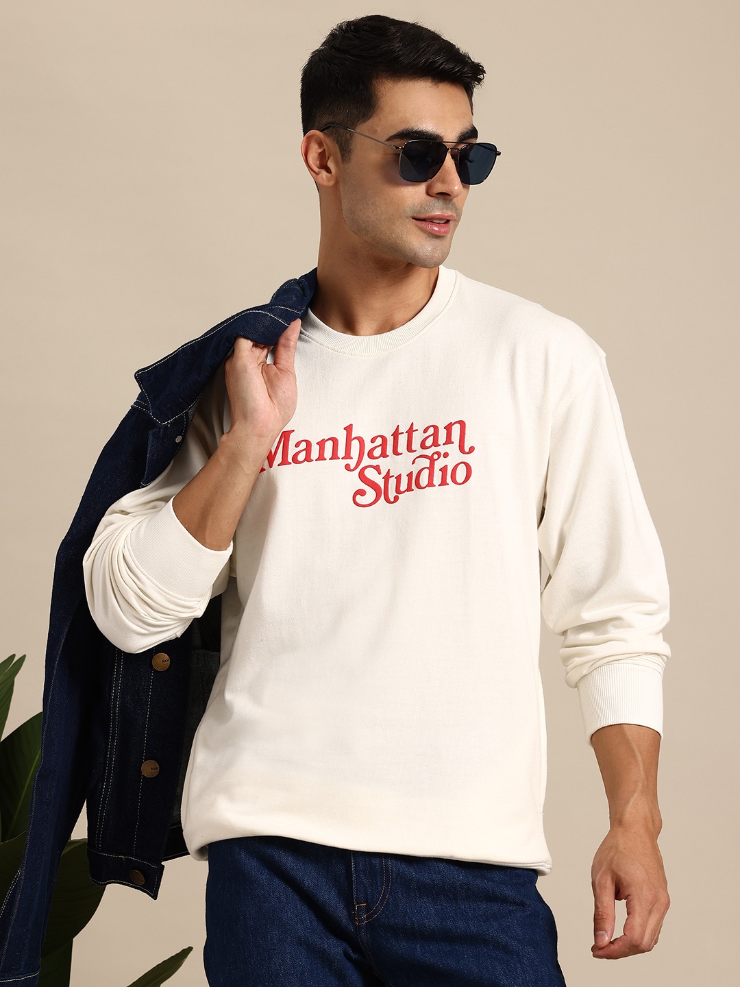 

Mast & Harbour Typography Printed Sweatshirt with Insert Pockets, Off white