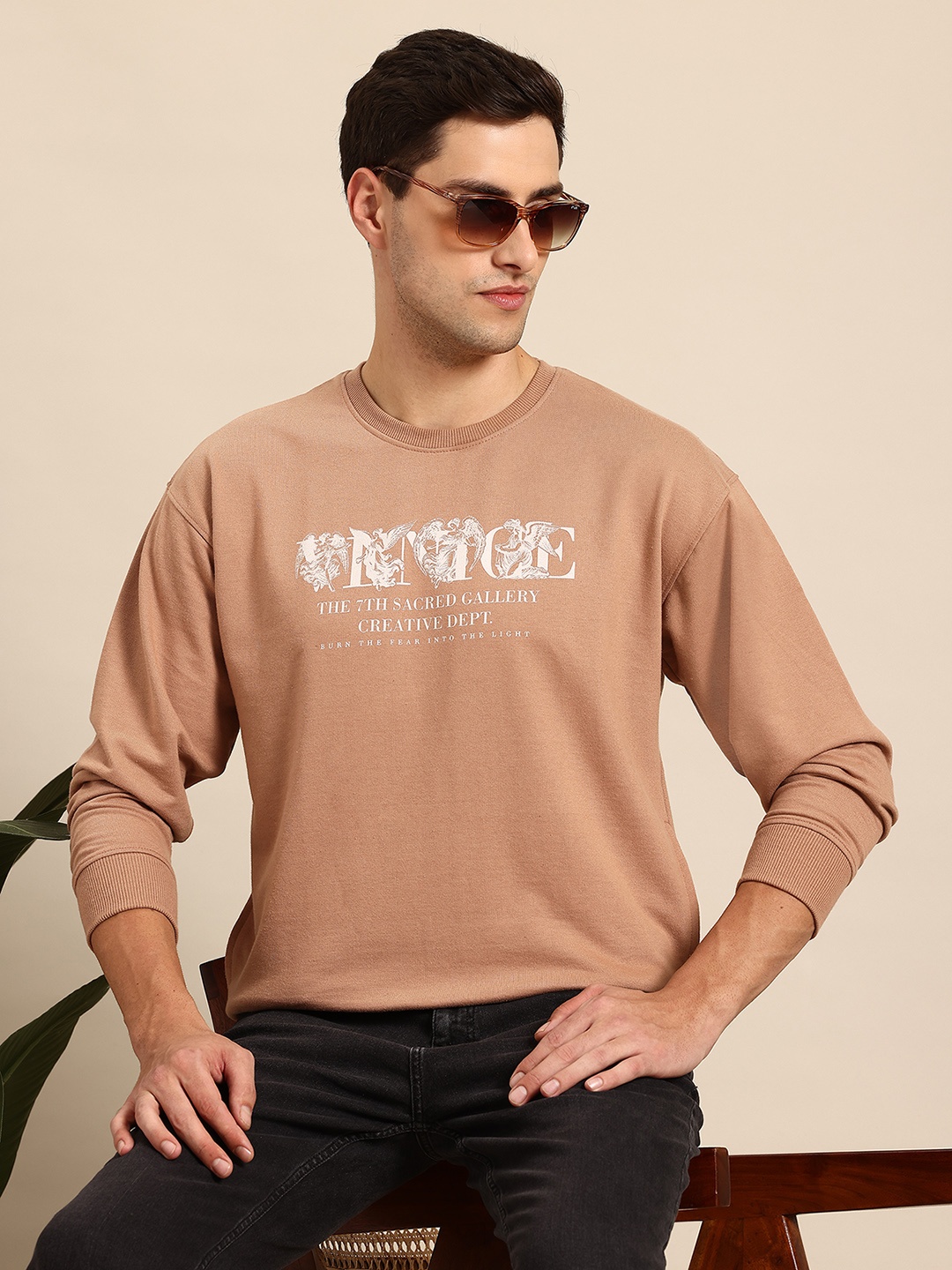 

Mast & Harbour Typography Printed Sweatshirt with Insert Pockets, Nude