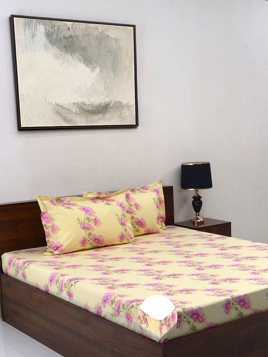 

BOMBAY DYEING Floral Fiesta Pink Floral Cotton 140 TC King Bedsheet Set 1.98 m x 1.83 m