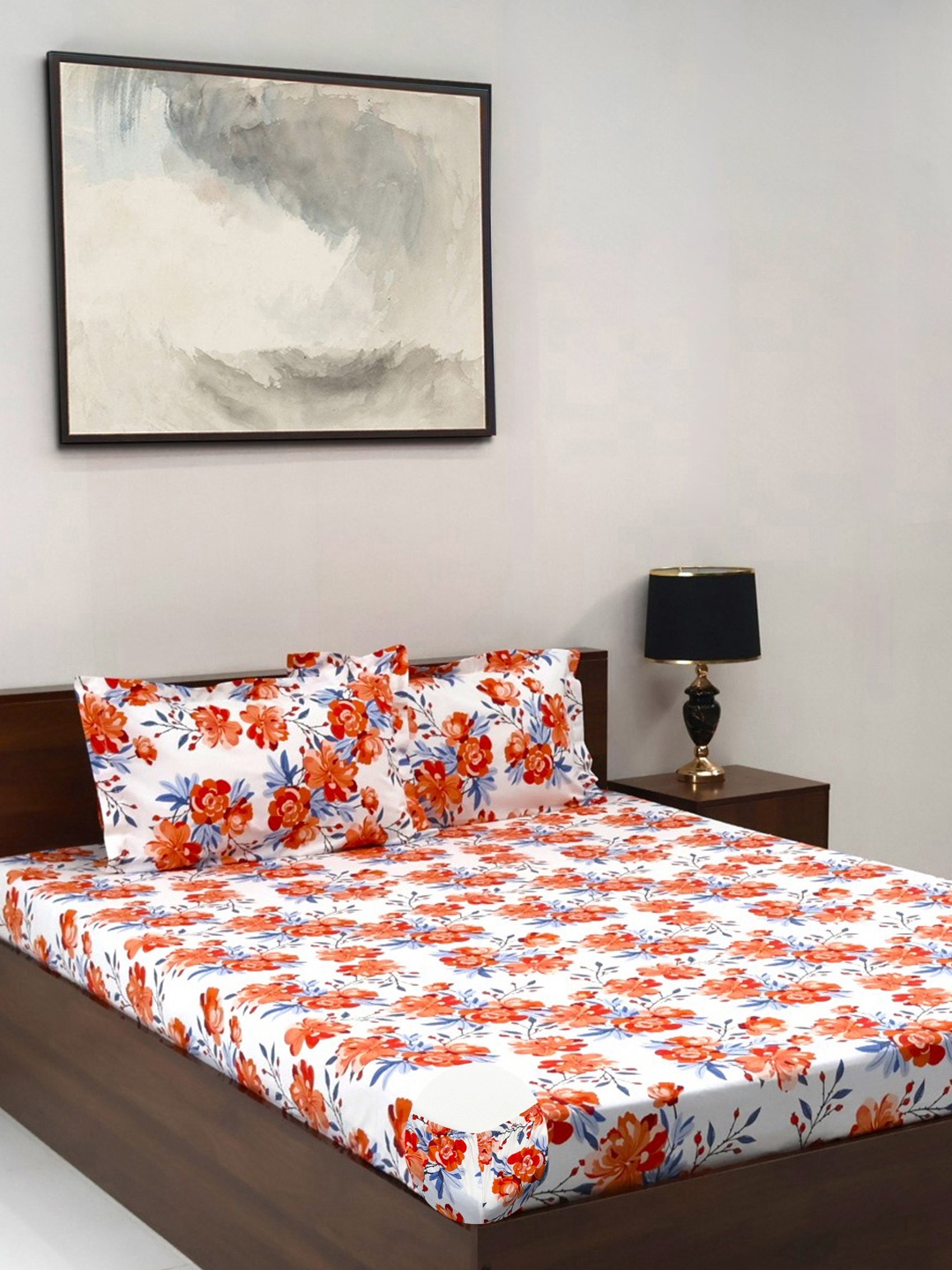 

BOMBAY DYEING Red & Yellow Floral Pure Cotton 140 TC King Bedsheet Set 1.83 x 1.98 Mts