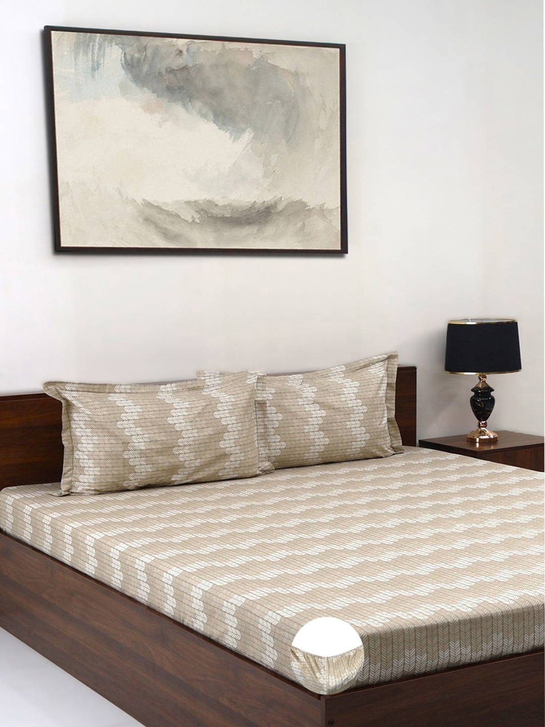 

BOMBAY DYEING Beige & White Floral Pure Cotton 140 TC Queen Bedsheet Set 1.52 x 1.98 Mts