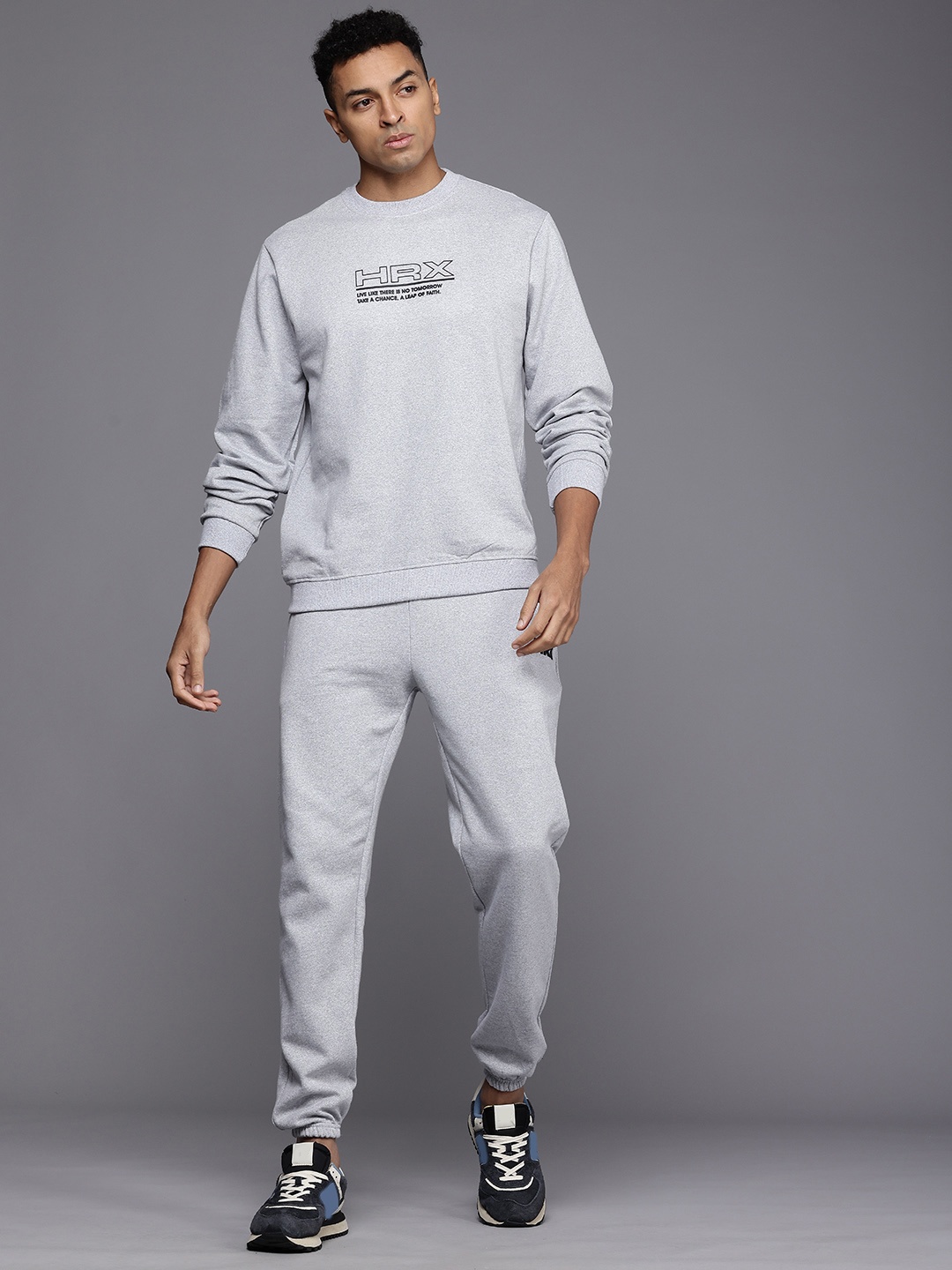 

HRX by Hrithik Roshan Men Lifestyle Typography Printed Co-Ords, Grey melange