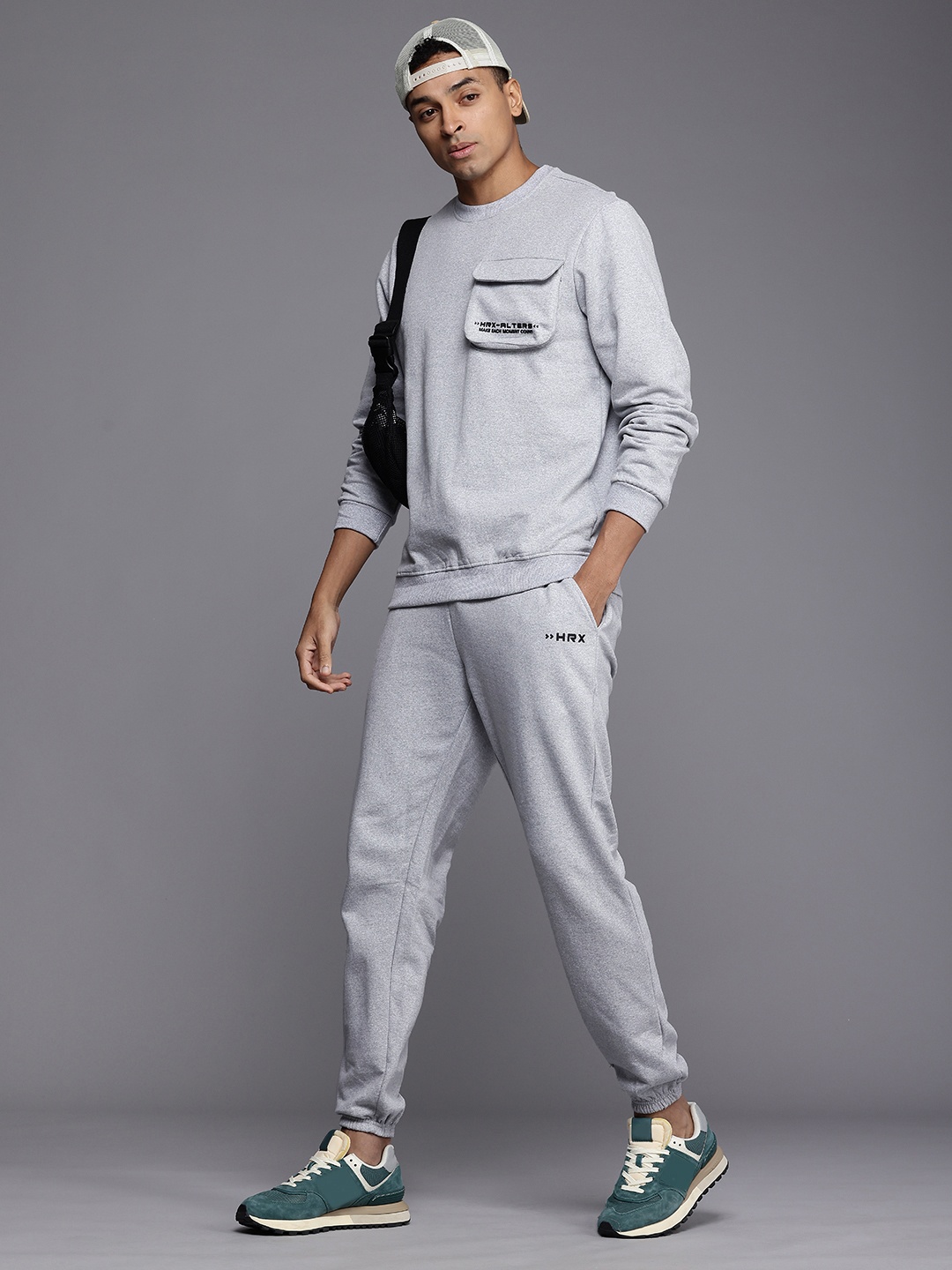 

HRX by Hrithik Roshan Men Lifestyle Typography Printed Co-Ords, Grey melange