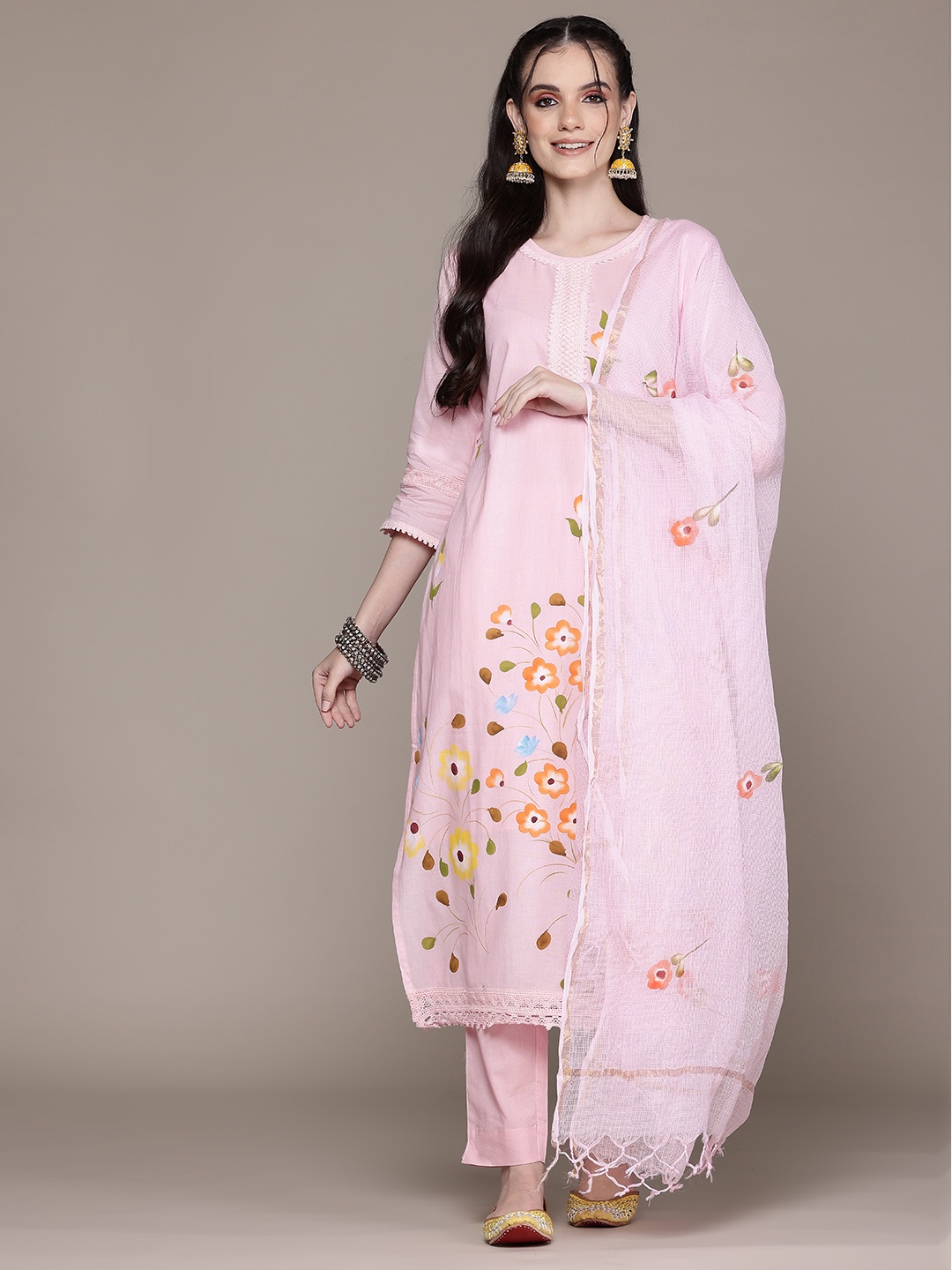 

Readiprint Floral Printed Pure Cotton Kurta with Palazzos & With Dupatta, Pink