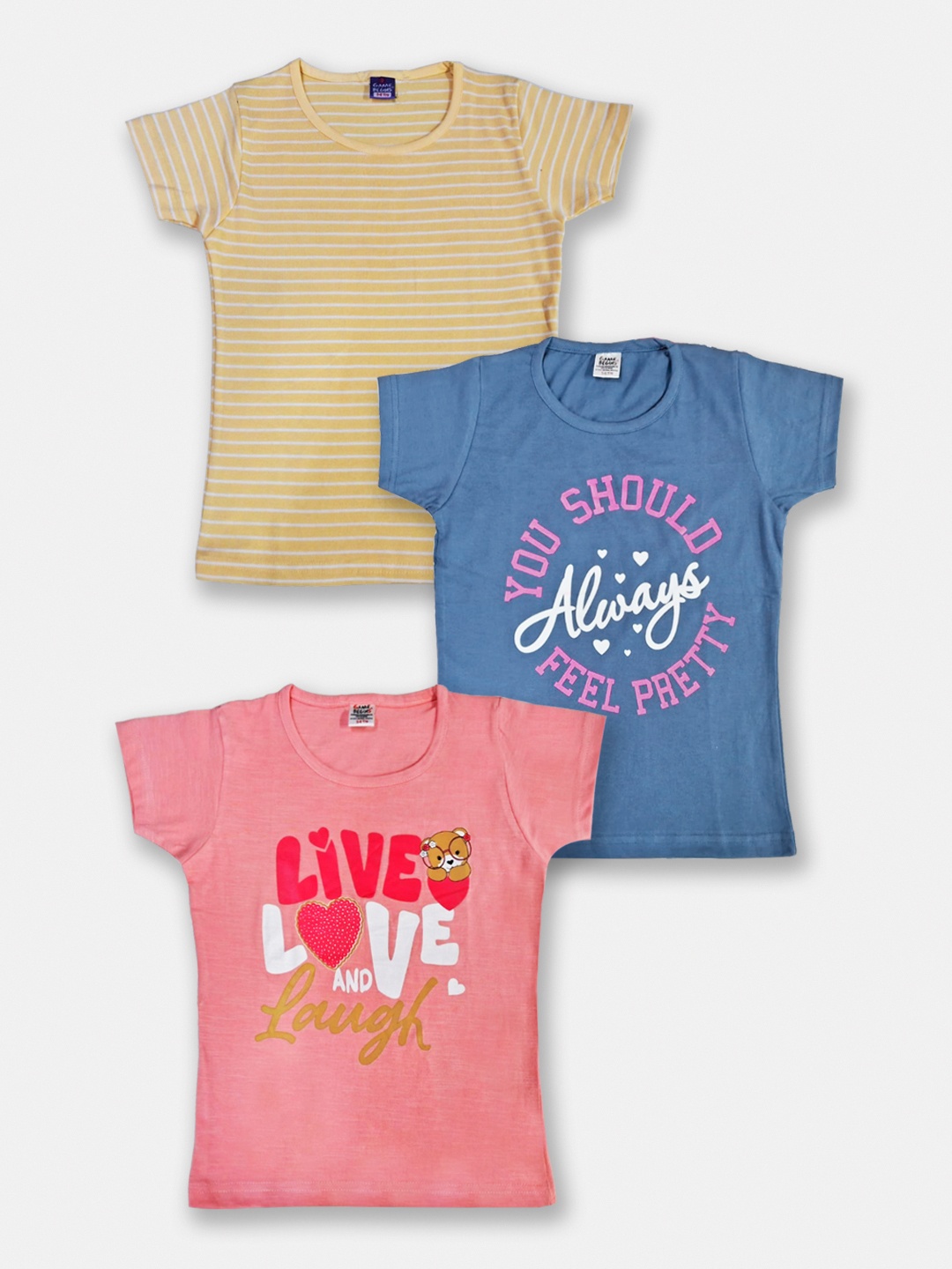 

Here&Now X Game Begins Girls Pack Of 3 Assorted Printed Pure Cotton T-shirts