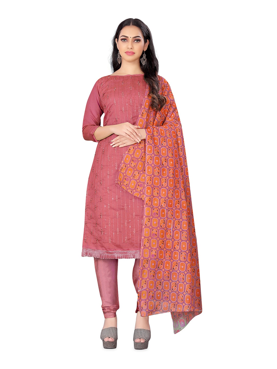 

Maroosh Embroidered Thread Work Unstitched Dress Material, Pink