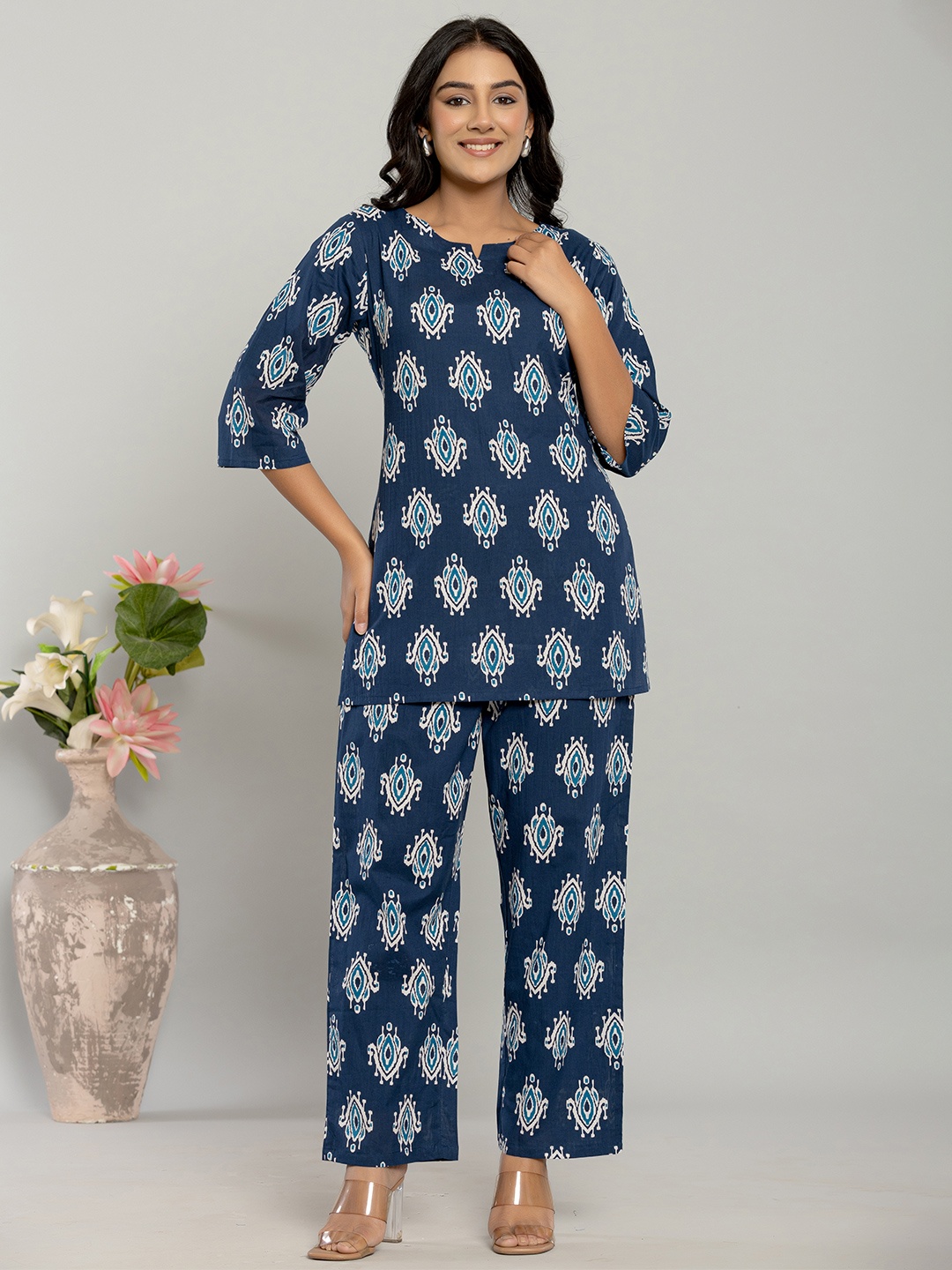 

Serenita Women Printed Pure Cotton Night Suit, Blue