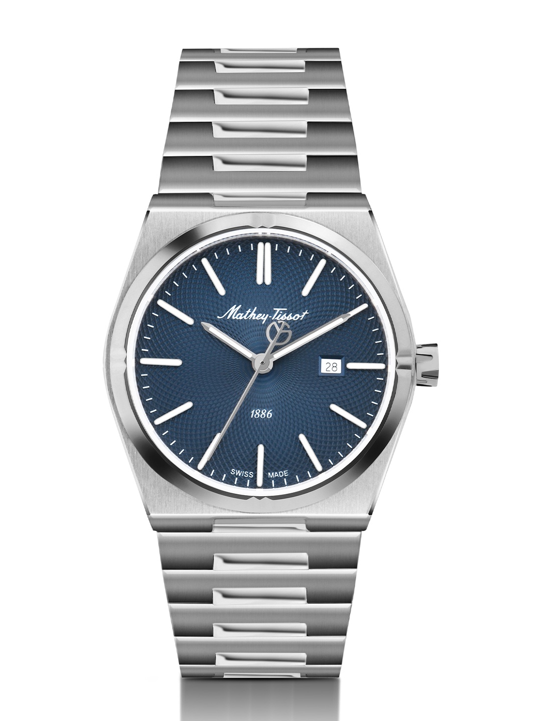 

Mathey-Tissot Swiss Made Zeus Stainless Steel Blue Dial Quartz Men's Watch- H118ABU, Silver