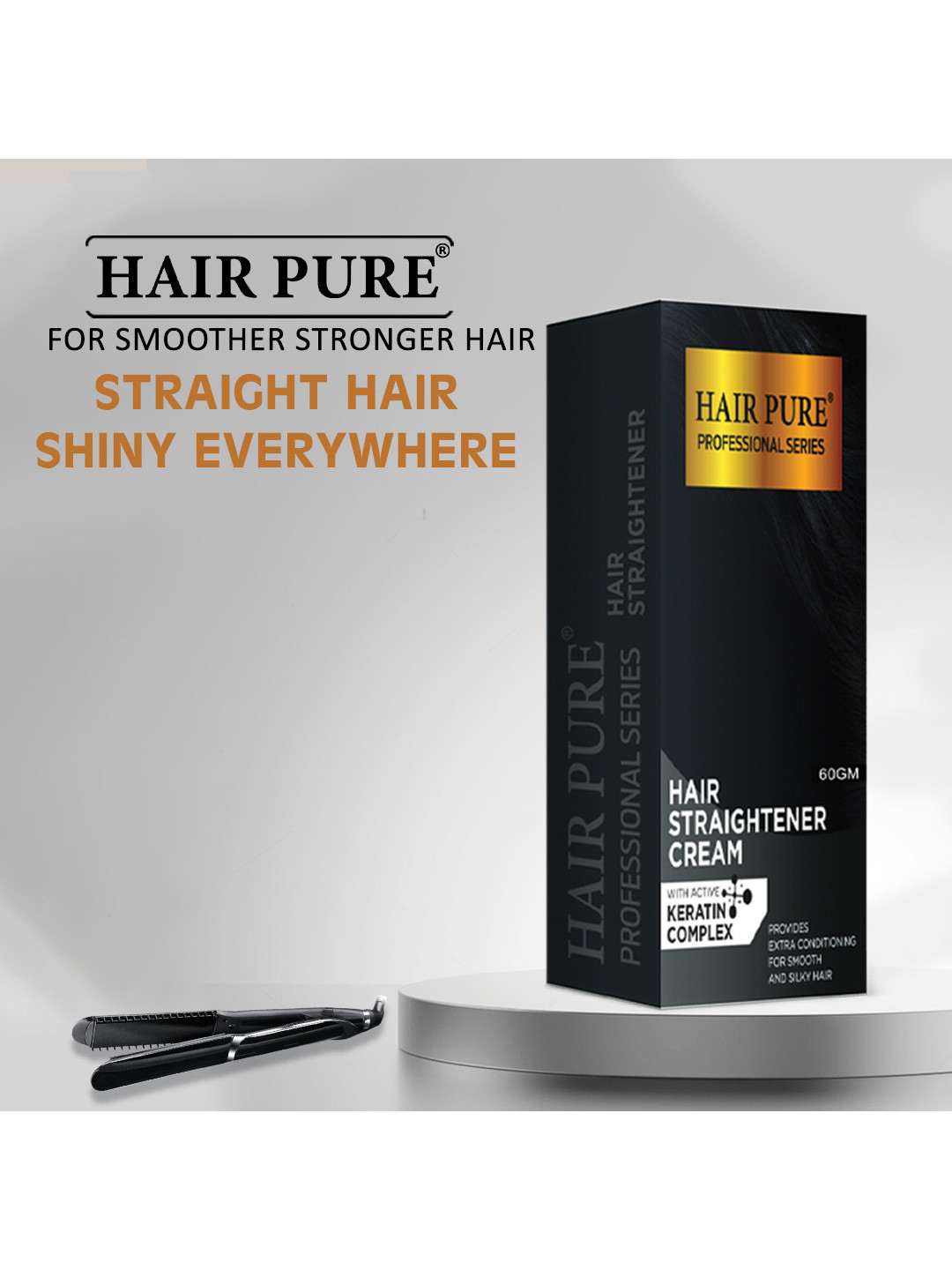 

Hair Pure Set of Hair Straightener & Neutralizing Cream - 60 g Each, Black