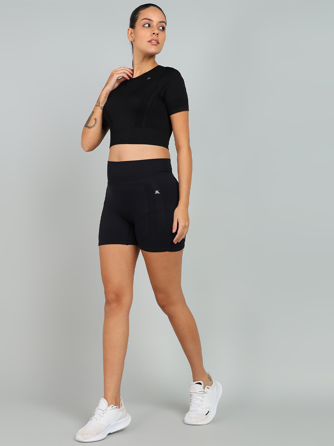 

KOBO Women Slim Fit High-Rise Training or Gym Sports Shorts, Black