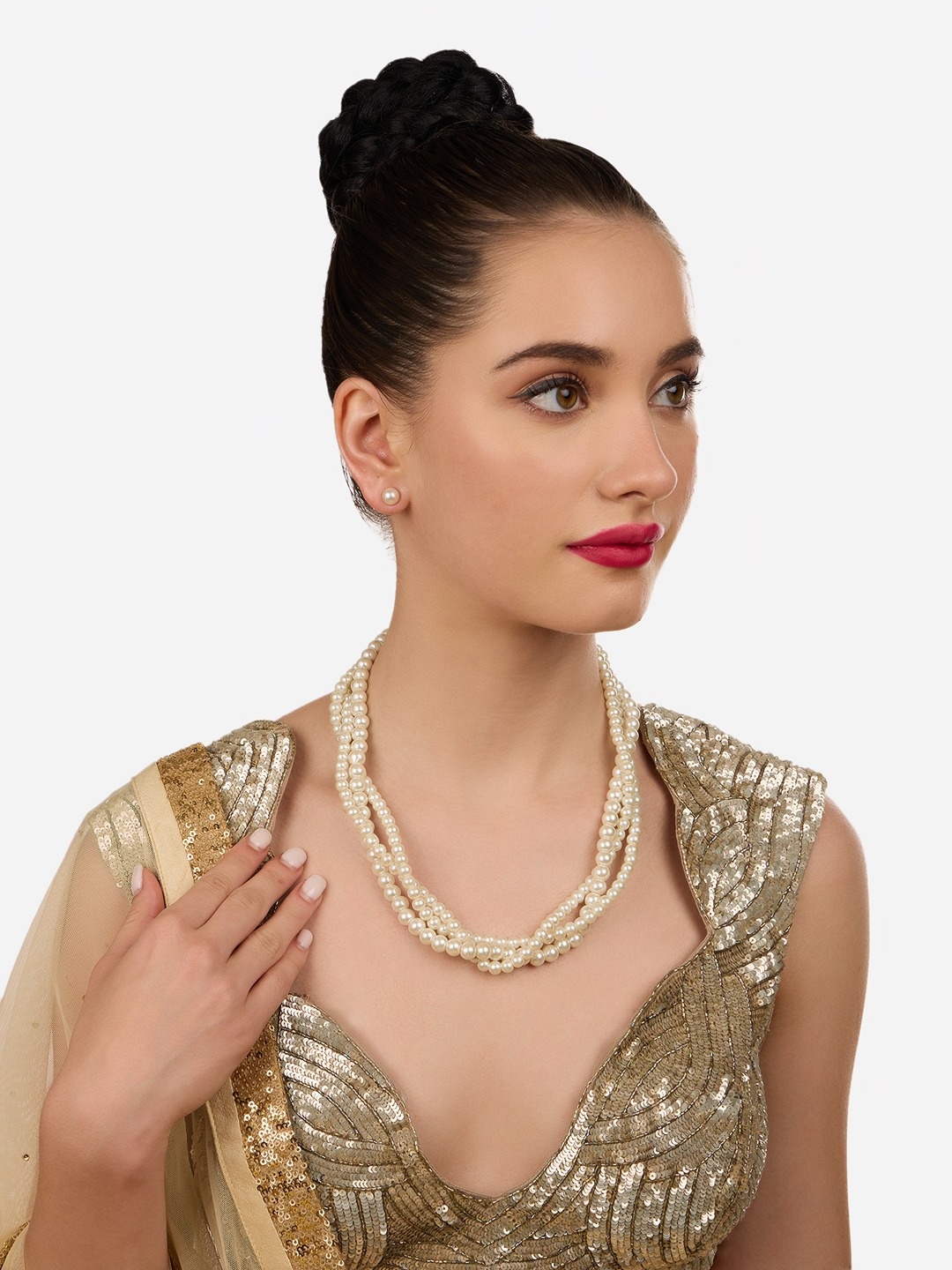 

AMI Pearls Beaded Layered Jewellery Set, Gold