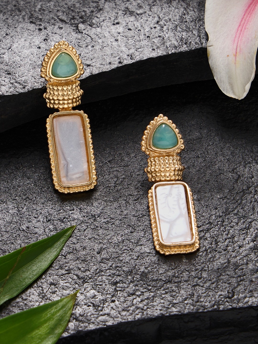 

AMI Gold Plated Artificial Stones Studded Contemporary Drop Earrings