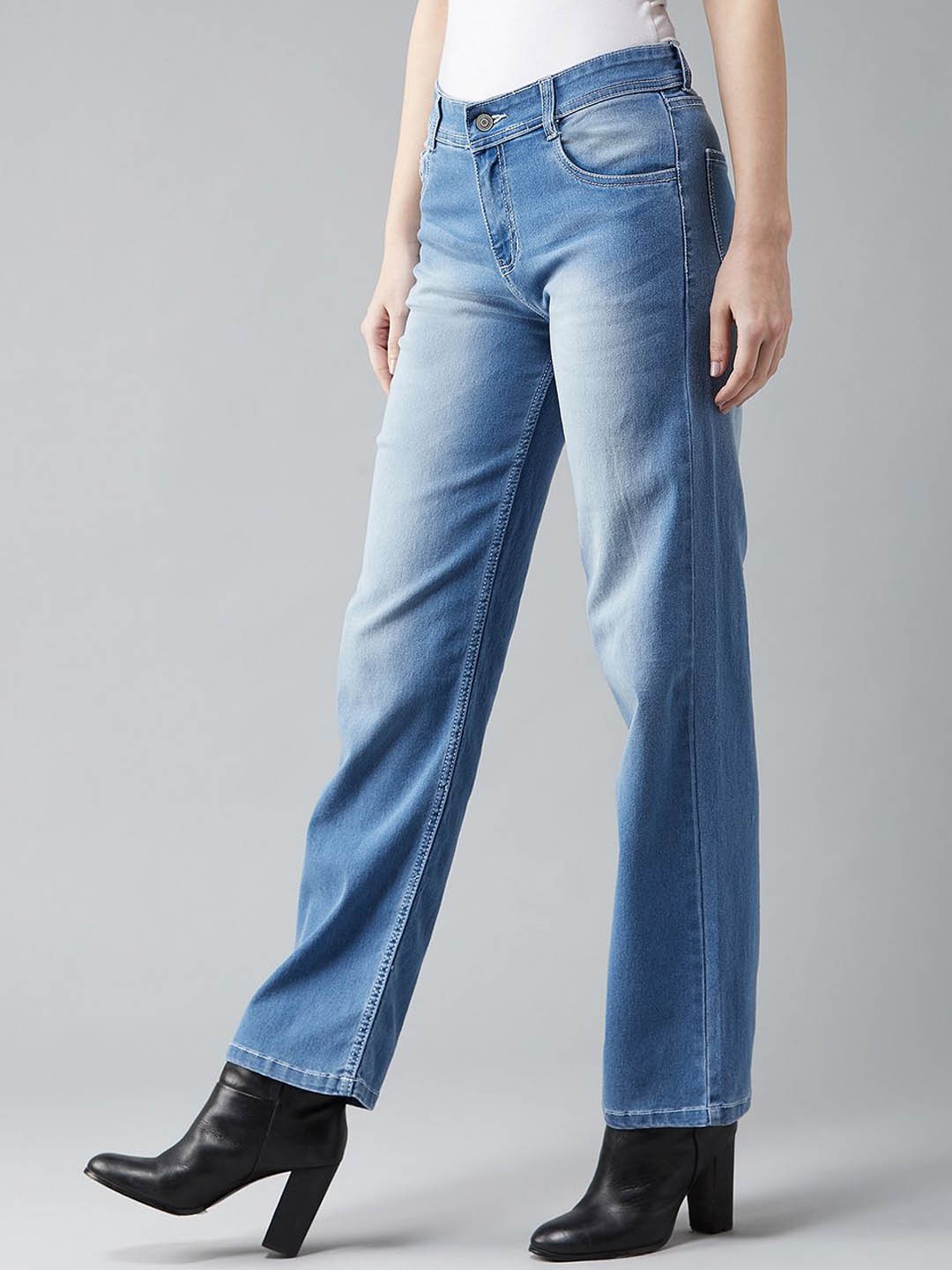 

DOLCE CRUDO Women Wide Leg Heavy Fade Jeans, Blue