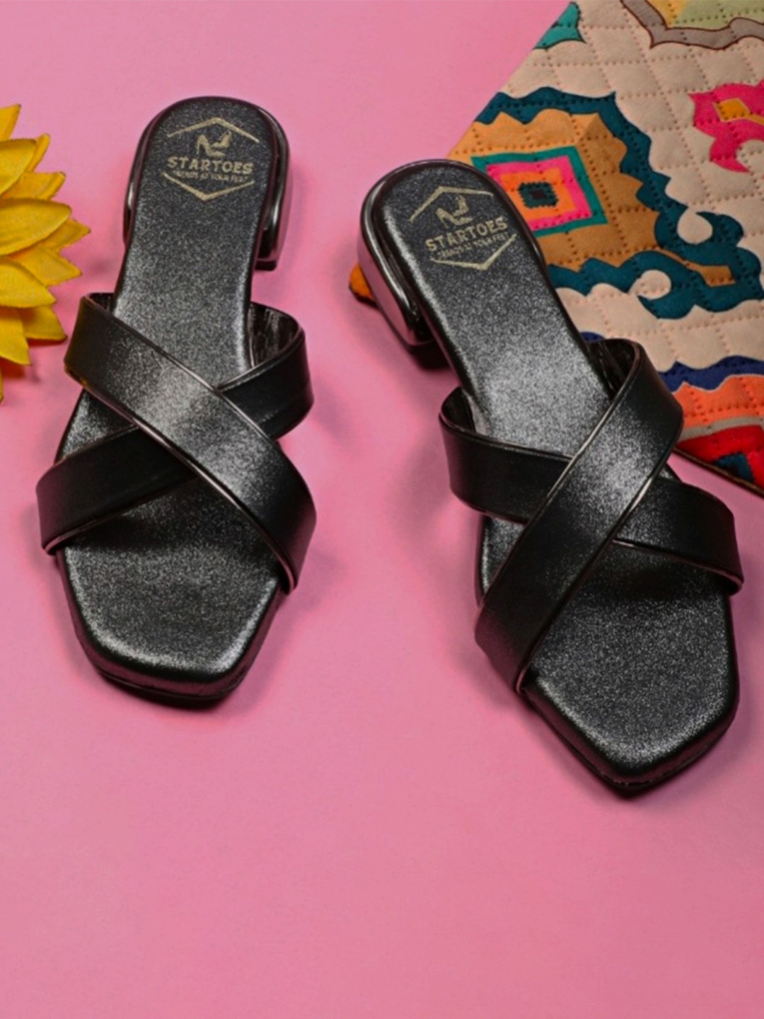 

STARTOES Women Block Sandals, Black