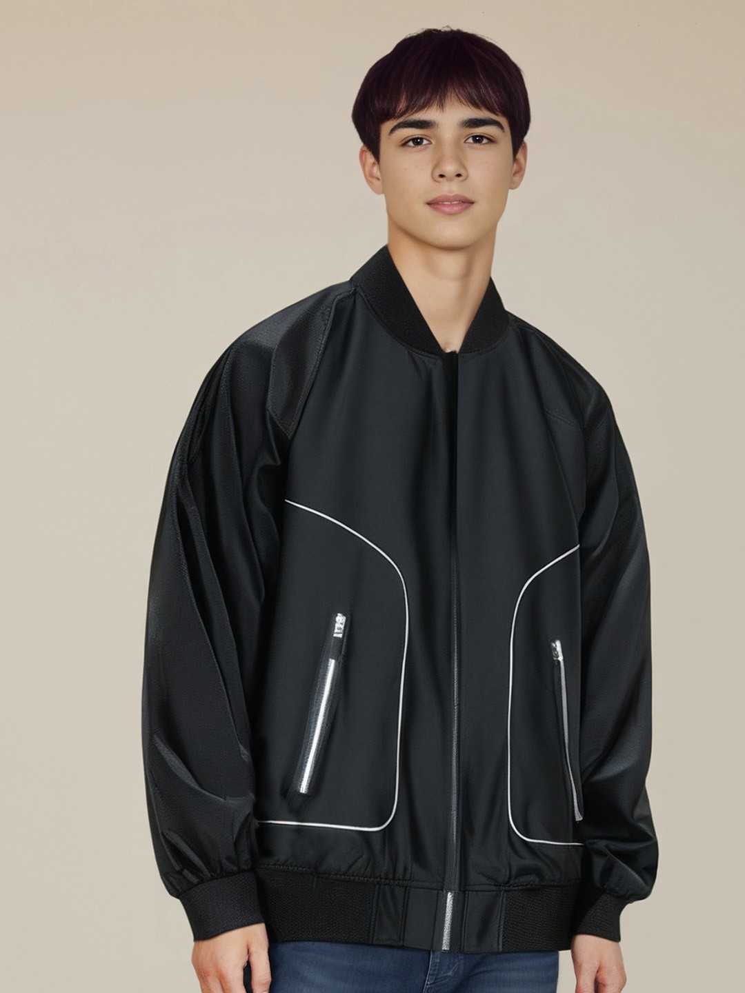 

StyleCast x Revolte Men Stand Collar Solid Casual Bomber Jacket, Black