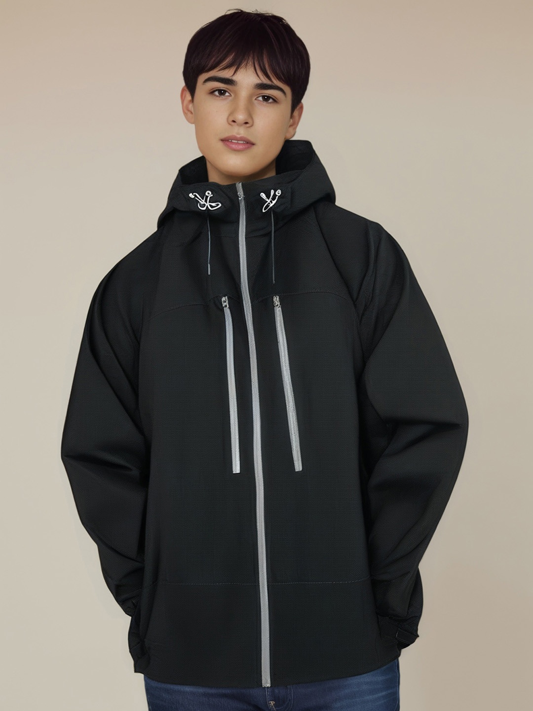 

StyleCast x Revolte Men Hooded Solid Casual Bomber Jacket, Black
