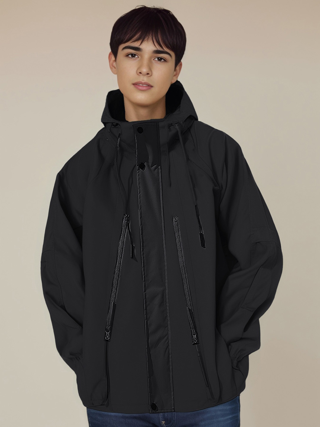 

StyleCast x Revolte Men Hooded Solid Casual Bomber Jacket, Black