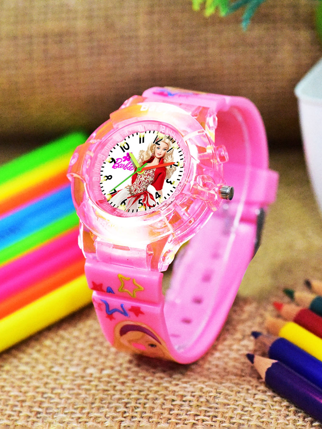 

Shocknshop Girls Printed Dial & Straps Analogue Watch 336 Barbie LightPink, Pink