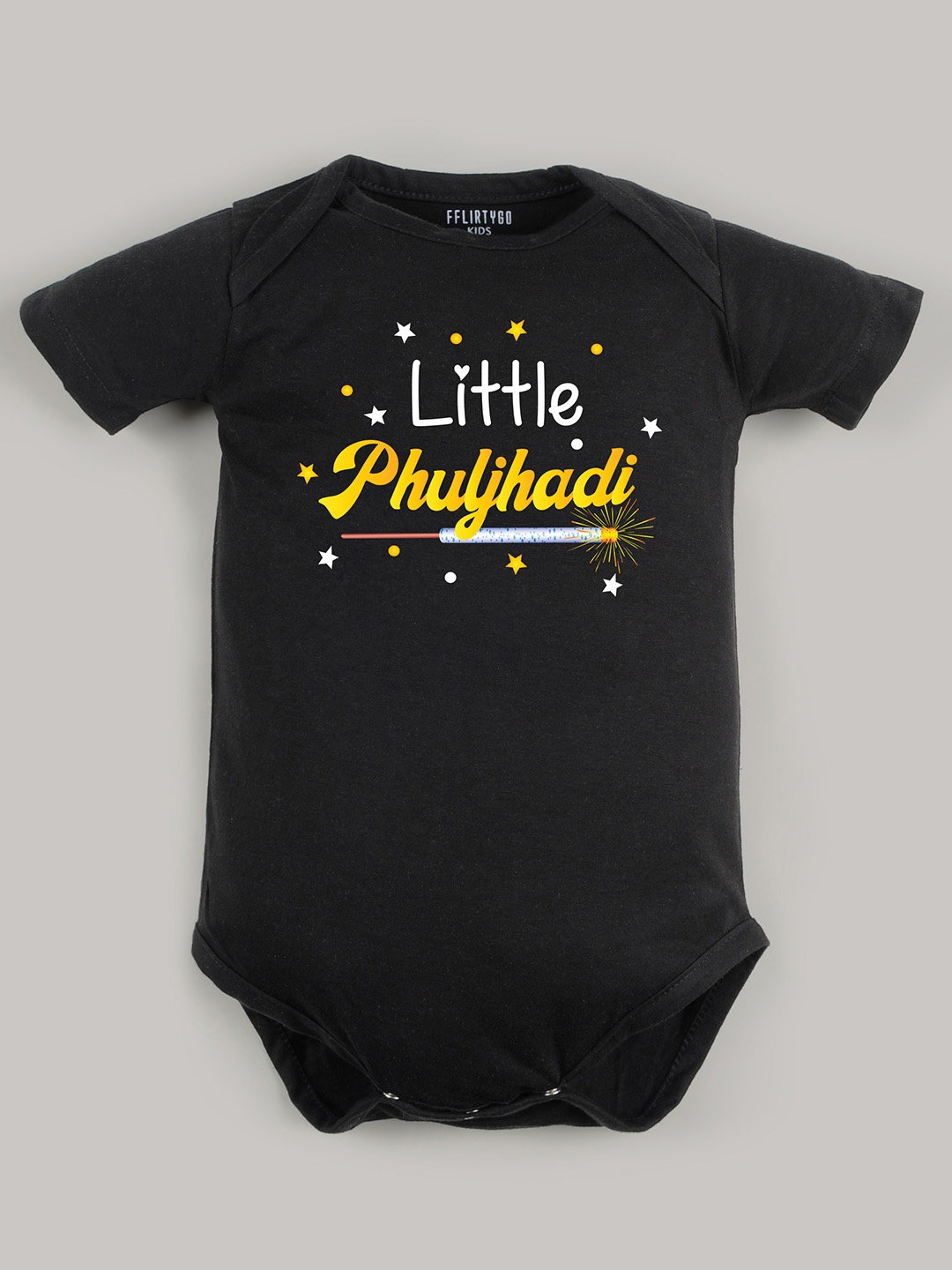 

FFLIRTYGO Infants Printed Cotton Diwali Romper Baby Wear Bodysuit, Black