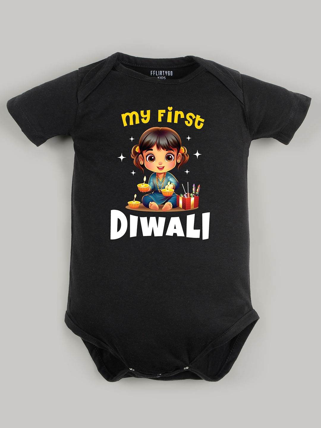 

FFLIRTYGO Kids Printed Cotton Bodysuit, Black