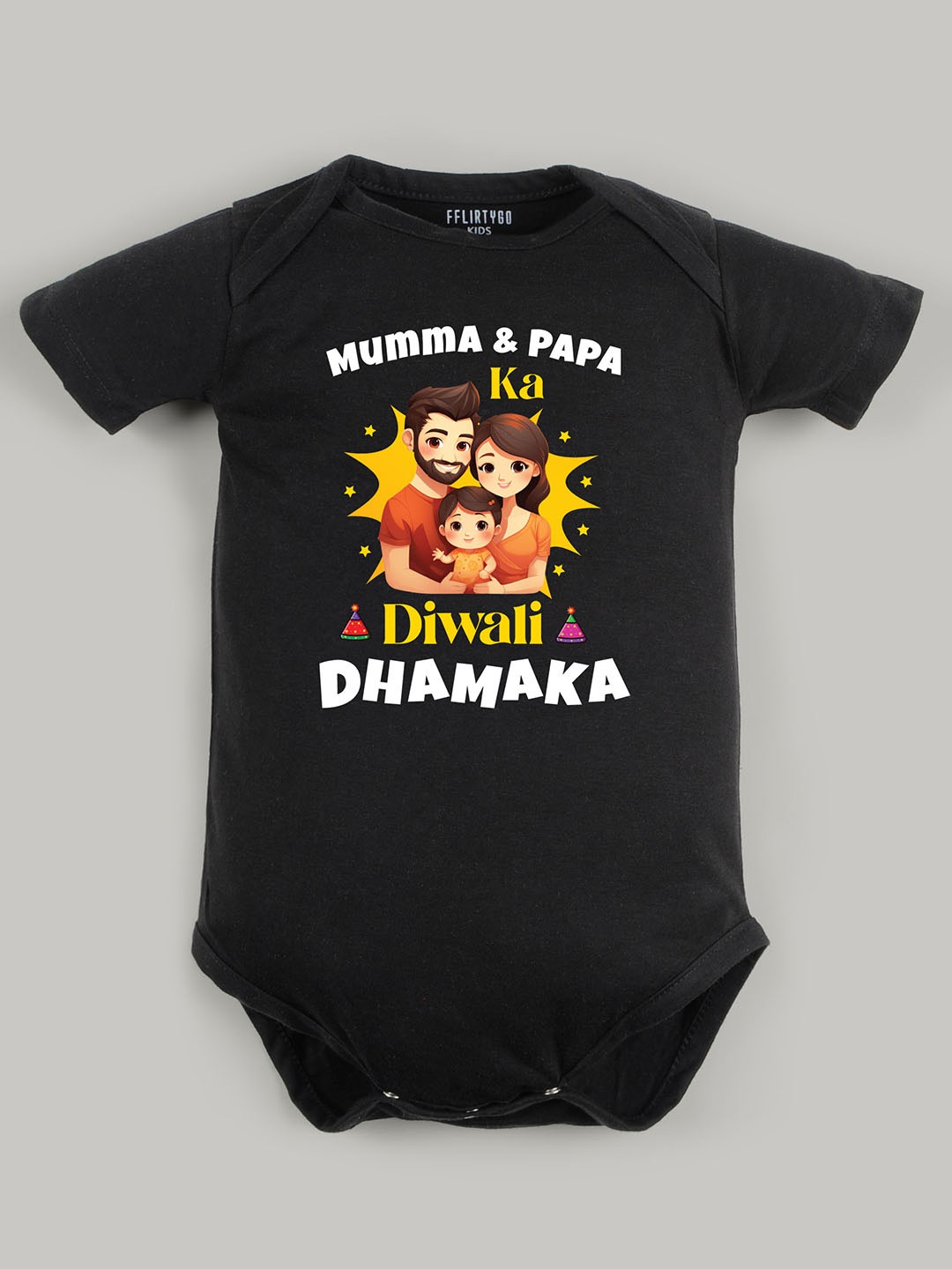 

FFLIRTYGO Kids Printed Cotton Bodysuit, Black