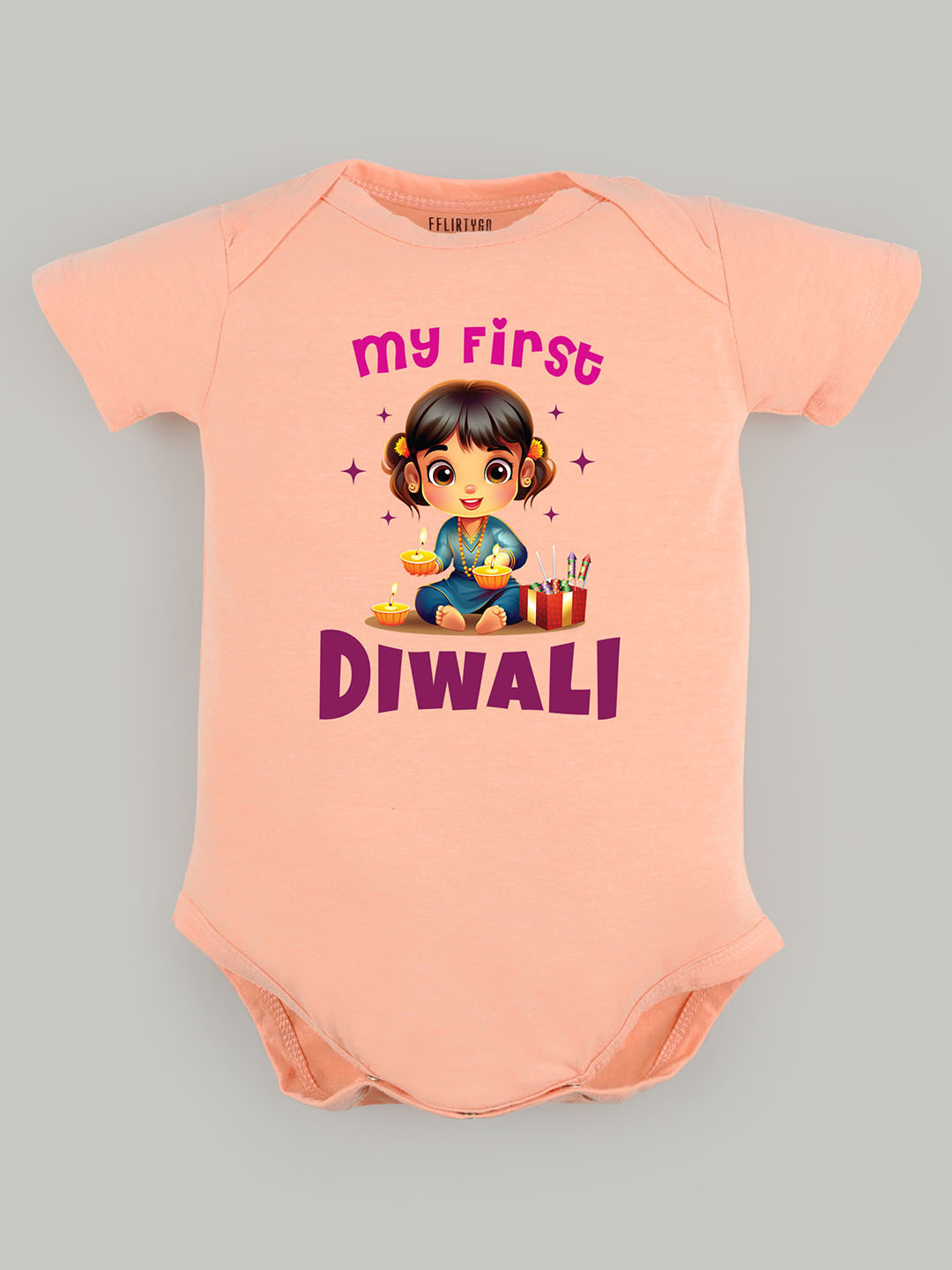 

FFLIRTYGO Kids Printed Cotton Bodysuit, Peach