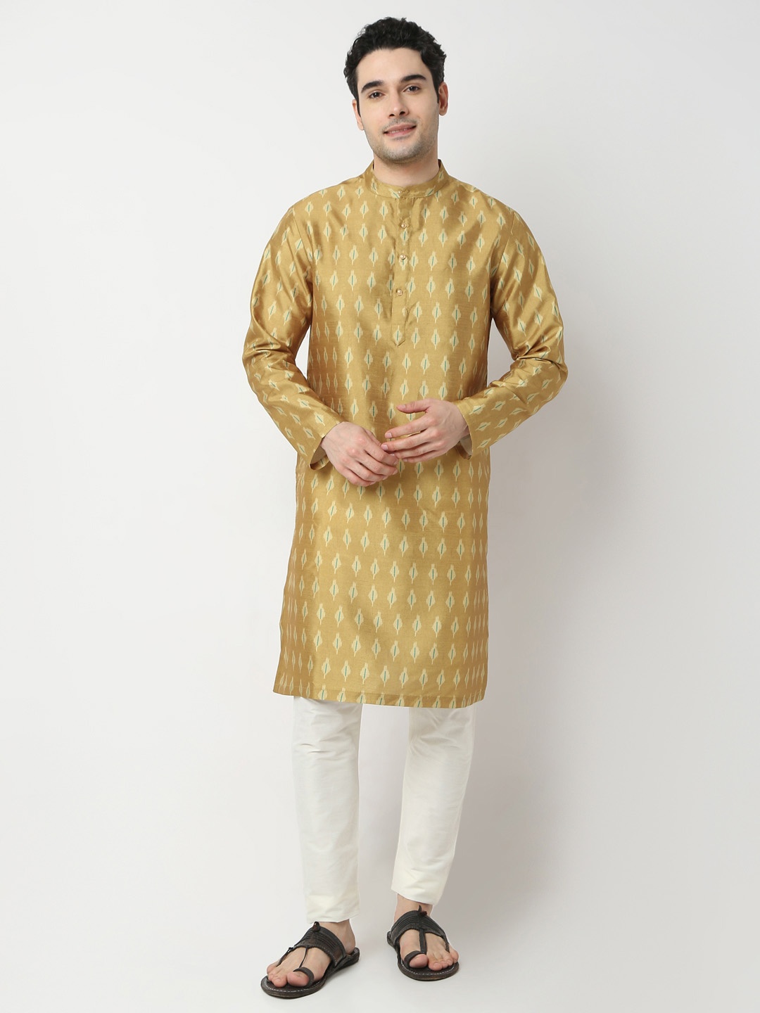 

Ethnicity Ethnic Motifs Printed Band Collar Straight Kurta, Yellow