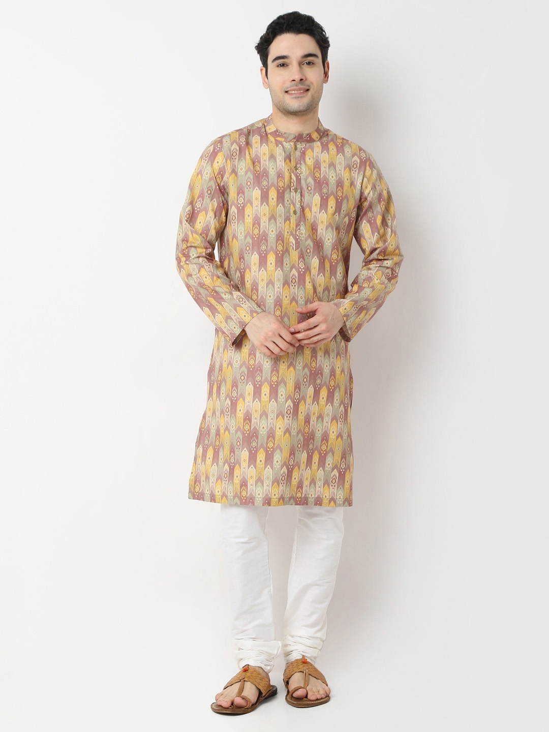 

Ethnicity Ethnic Motifs Printed Mandarin Collar Straight Kurta, Yellow