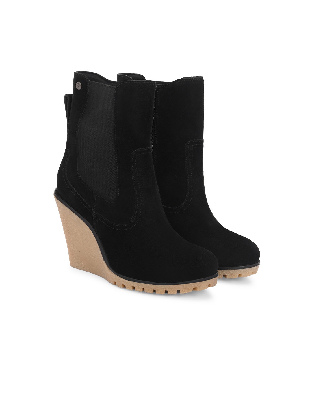 

Delize Women Round Toe Wedge Heel Chelsea Boots, Black