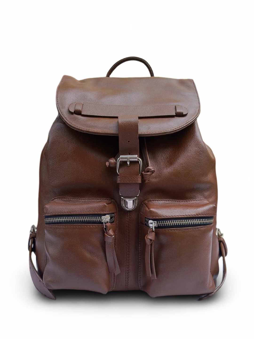 

PERKED Unisex Solid Leather Backpack, Brown