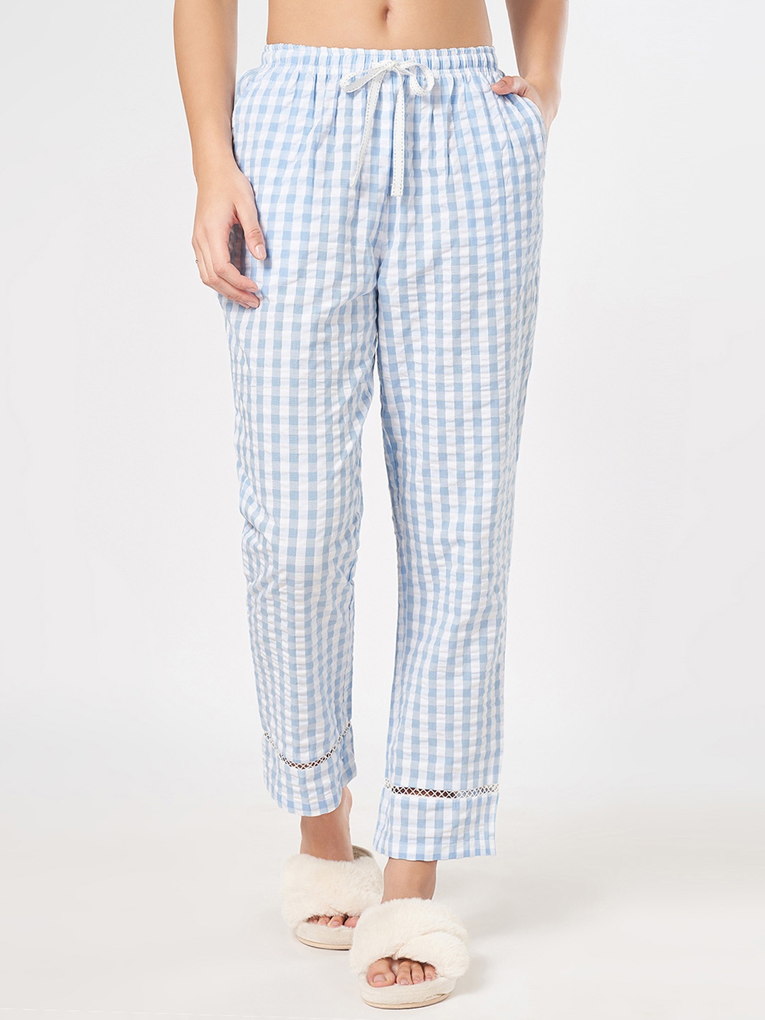 

Dreamz by Pantaloons Women Checked Cotton Lounge Pants, White