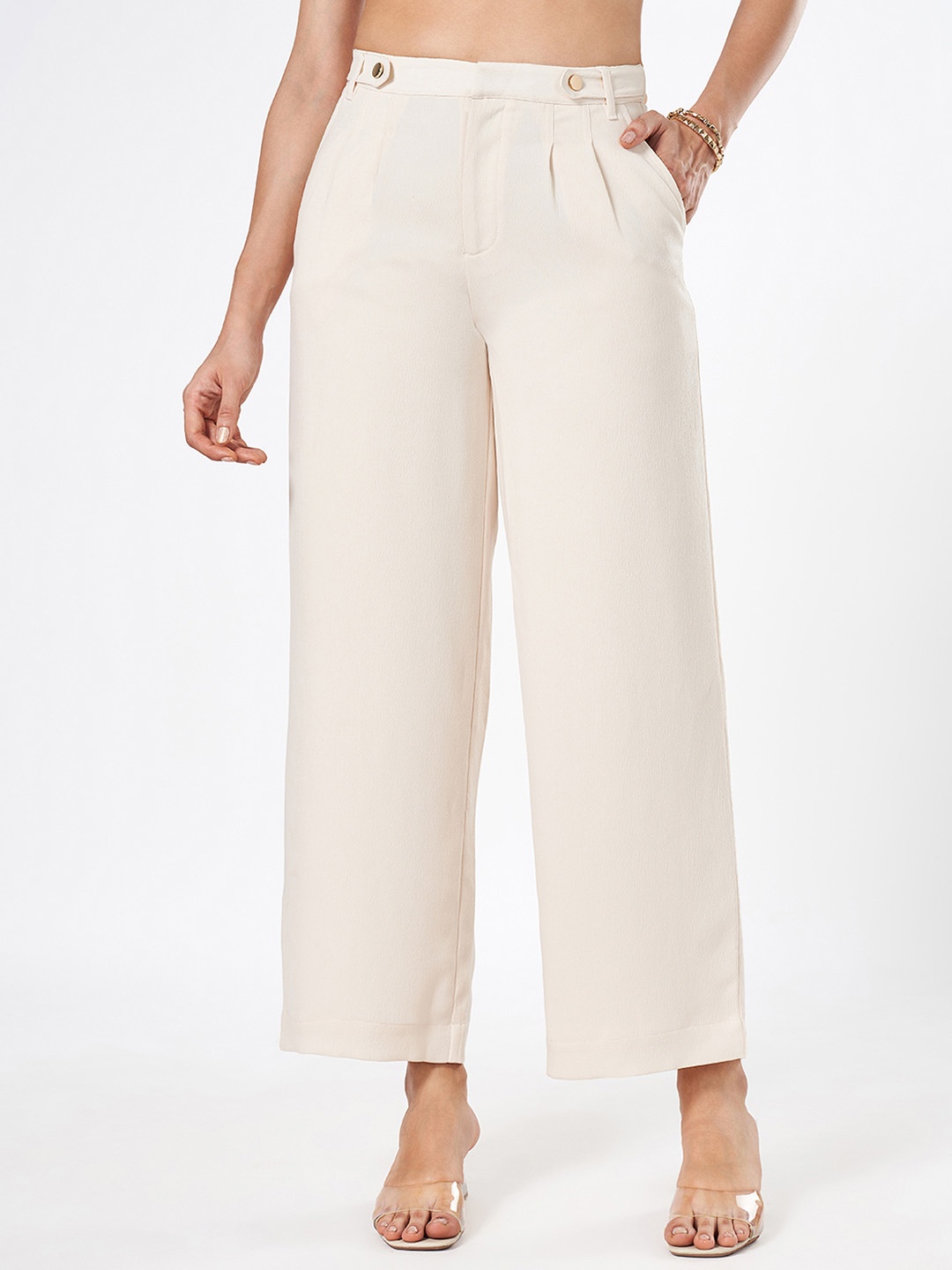 

Honey by Pantaloons Women High-Rise Cropped Parallel Trousers, Off white